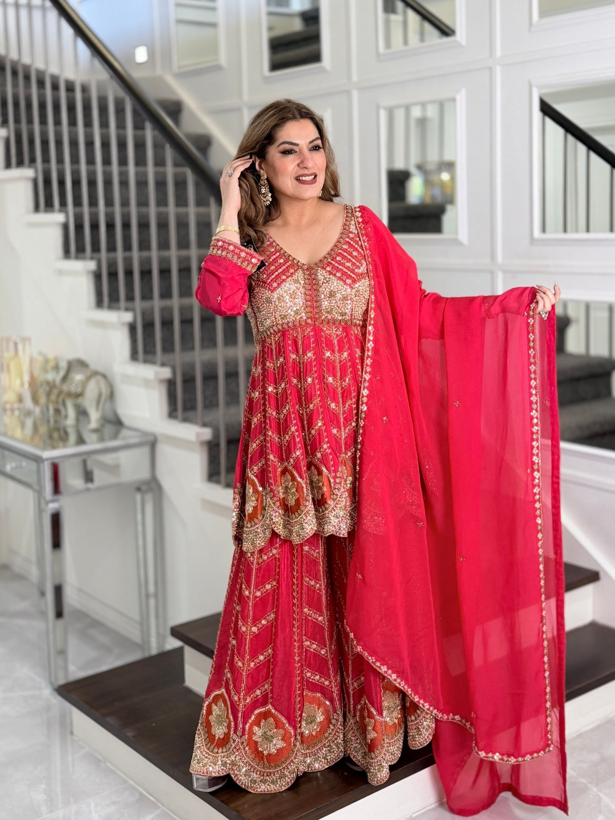 Salwar Kameez - Red Embellished Peplum Kurta Sharara Set with Dupatta by Panache by Divya - product image 1