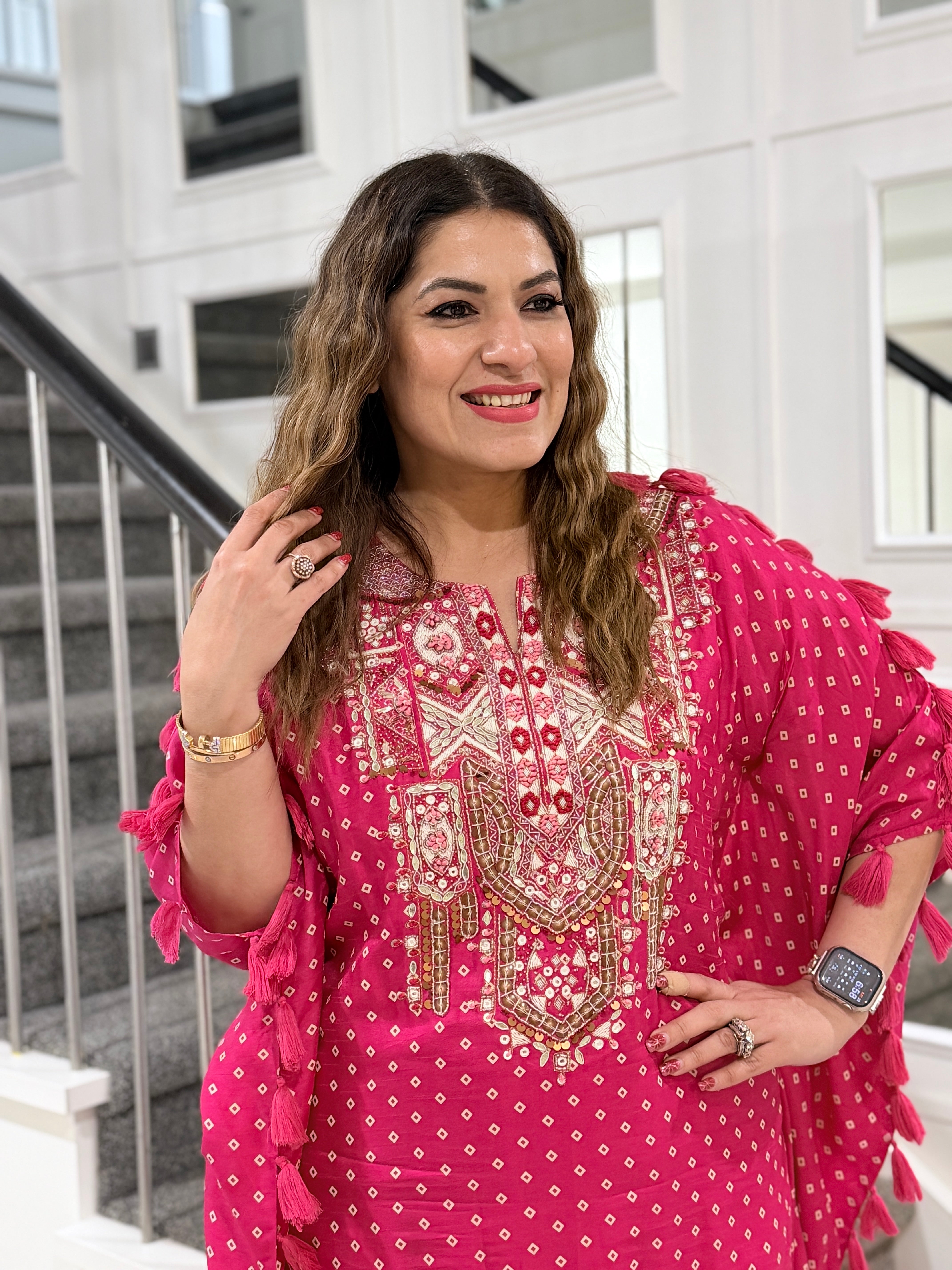 Pink Polka Patterned Indo-western Ensemble - Indo-western Wear (3)