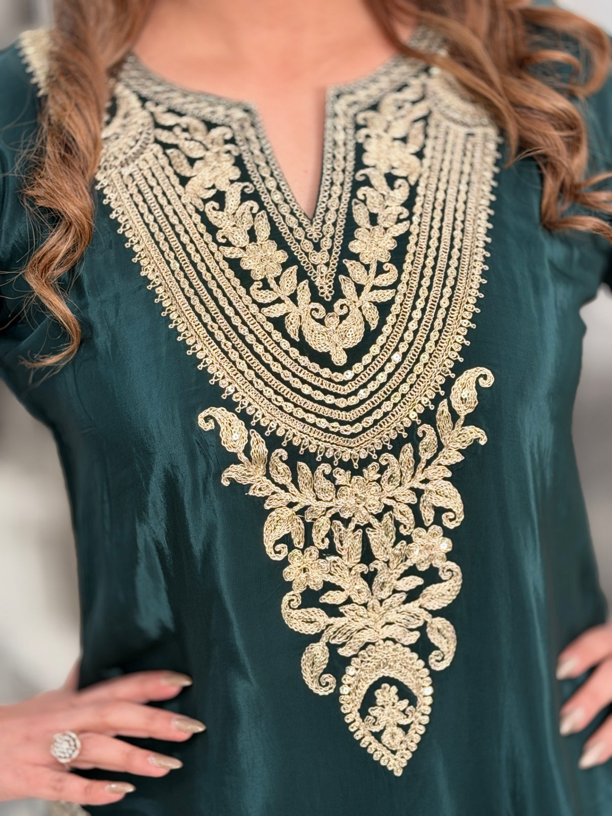Bottle Green Zari Embroidered Kurta Salwar Co-ord Set by Panache by Divya - product image 5