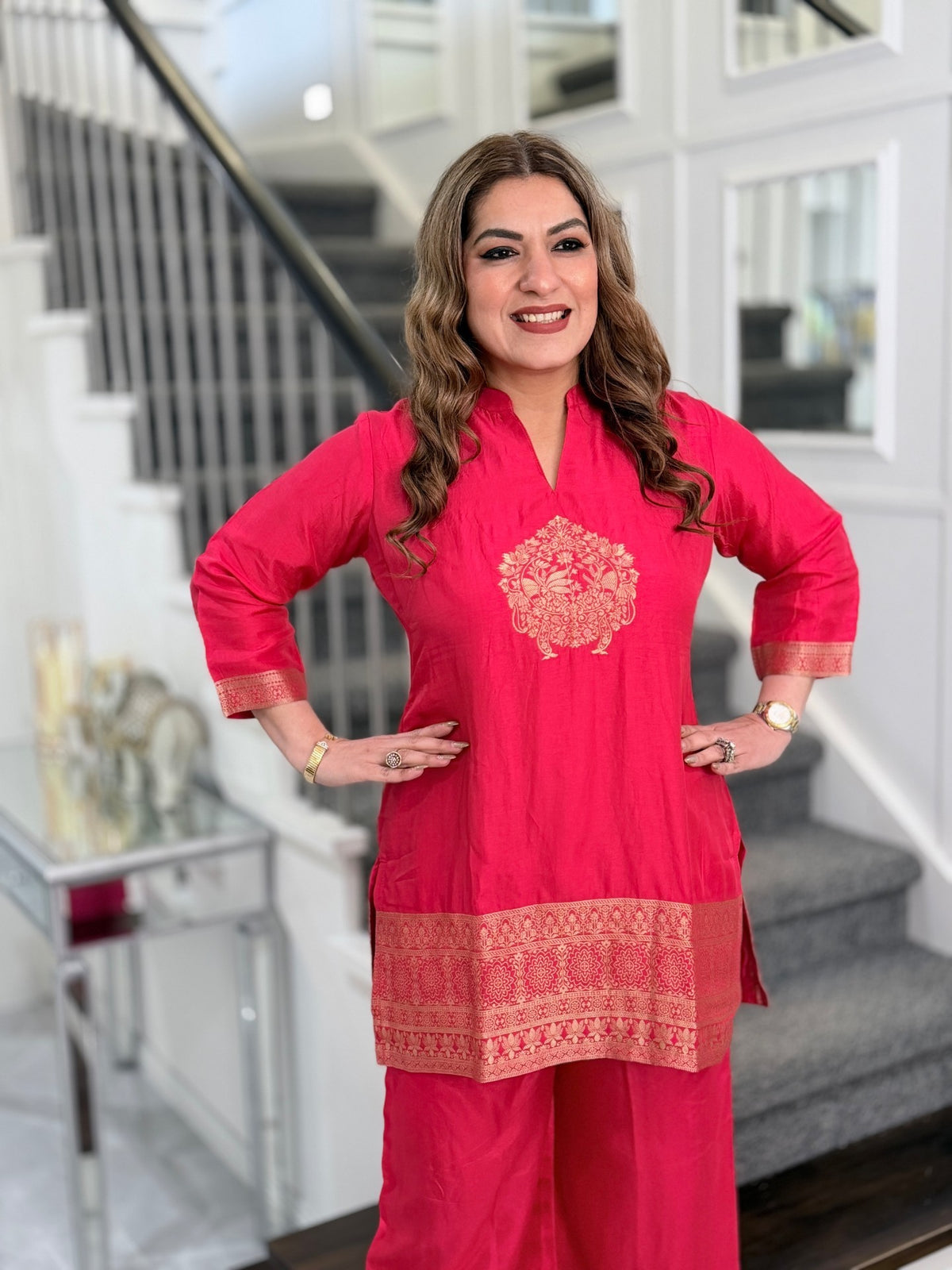 Pink Banarasi Zari Motif Kurta Co-ord Set by Panache by Divya - product image 3