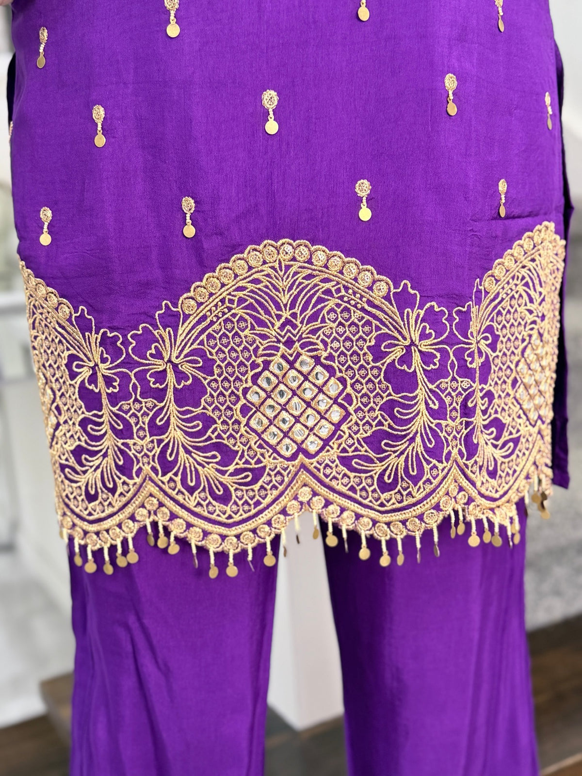 Purple Gold Embroidered Tassel Co-ord Set by Panache by Divya - product image 6