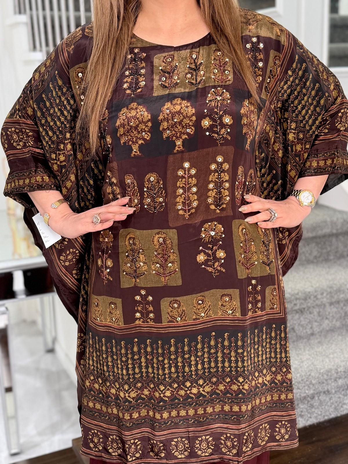 Brown Block Print Sequin Kaftan Co-ord Set by Panache by Divya - product image 3