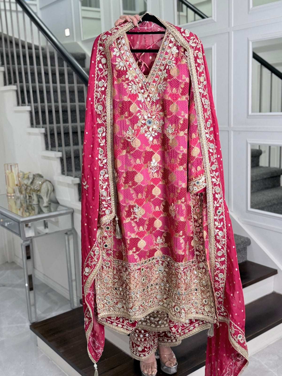 Salwar Kameez - Rani Pink Banarasi Mirror Work Salwar Suit with Dupatta by Panache by Divya - product image 1