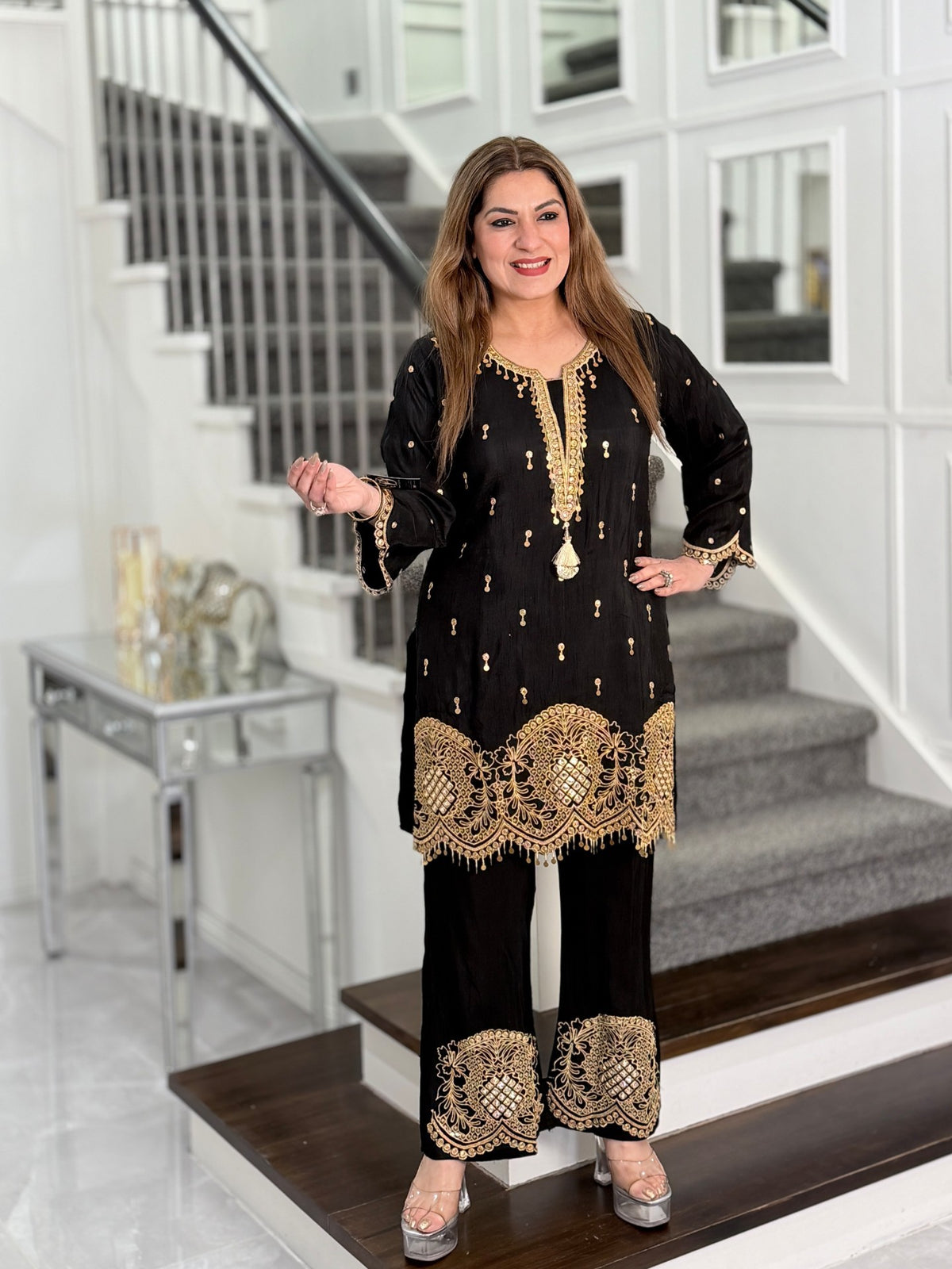 Black Gold Embroidered Tassel Co-ord Set by Panache by Divya - product image 1