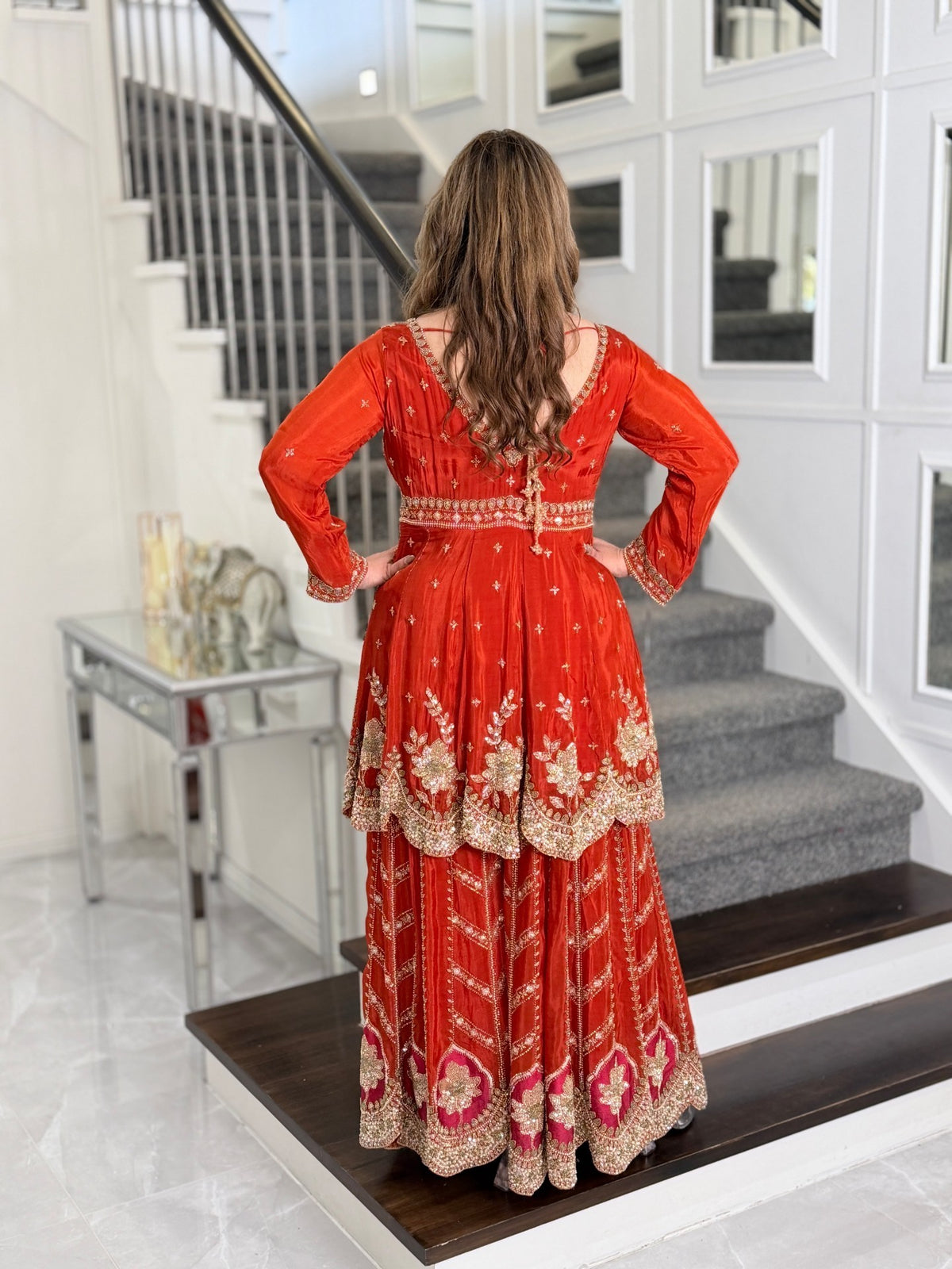 Salwar Kameez - Rust Orange Embellished Peplum Kurta Sharara Set with Dupatta by Panache by Divya - product image 8
