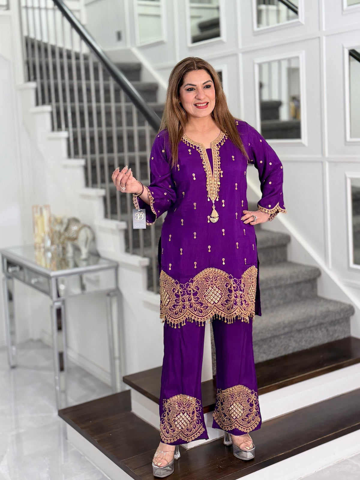 Purple Gold Embroidered Tassel Co-ord Set by Panache by Divya - product image 1