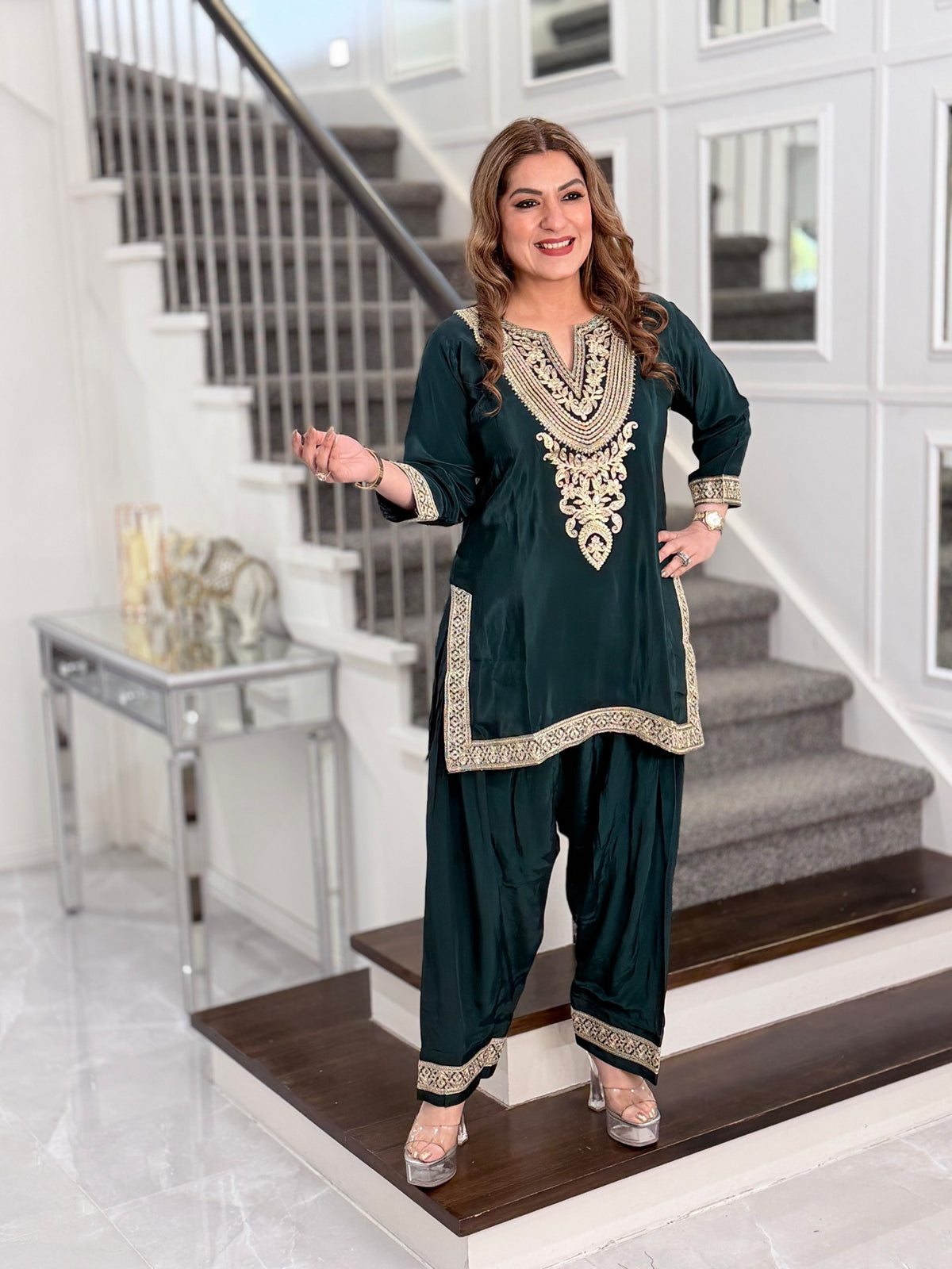 Bottle Green Zari Embroidered Kurta Salwar Co-ord Set by Panache by Divya - product image 1