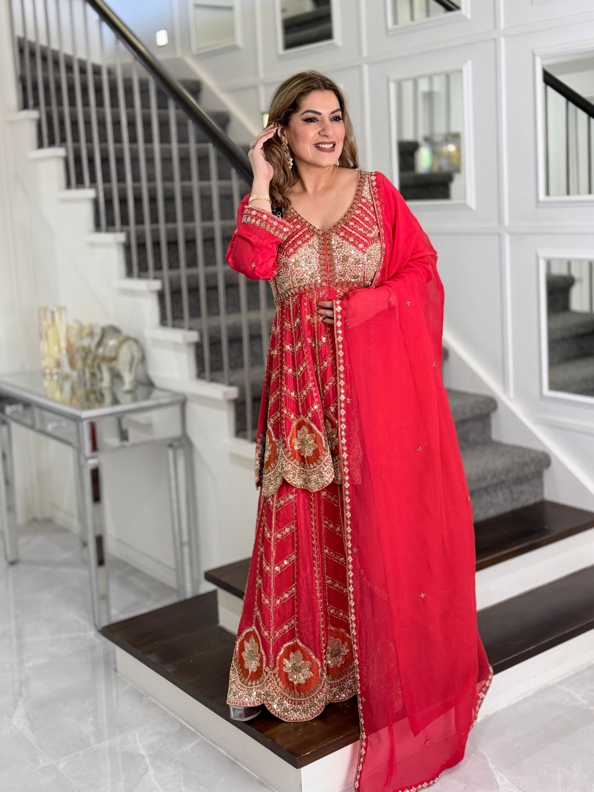 Salwar Kameez - Red Embellished Peplum Kurta Sharara Set with Dupatta by Panache by Divya - product image 2