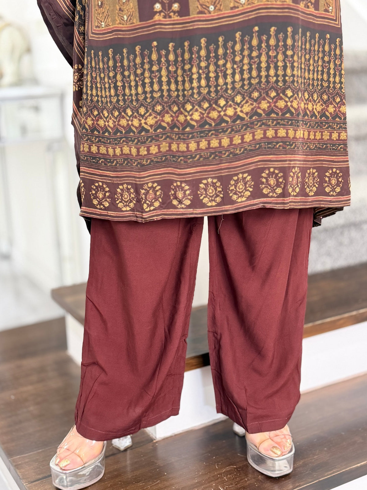 Brown Block Print Sequin Kaftan Co-ord Set by Panache by Divya - product image 5