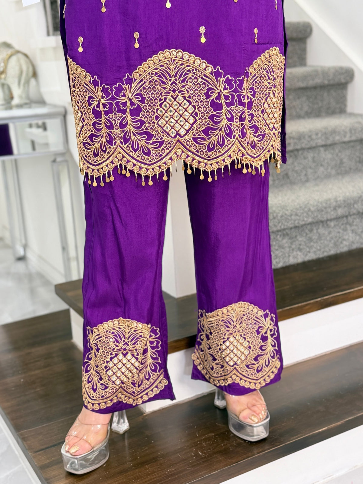 Purple Gold Embroidered Tassel Co-ord Set by Panache by Divya - product image 5
