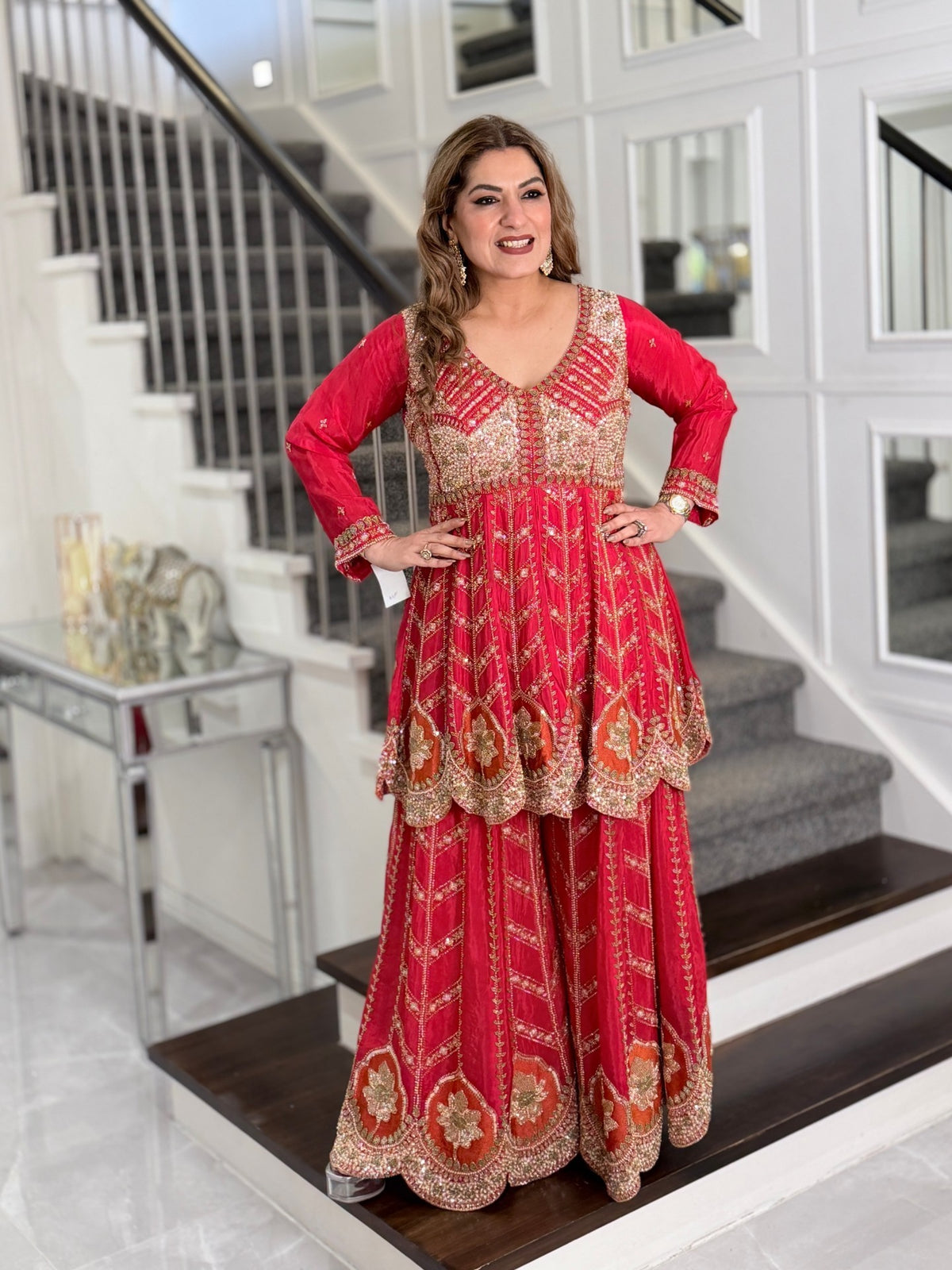 Salwar Kameez - Red Embellished Peplum Kurta Sharara Set with Dupatta by Panache by Divya - product image 3