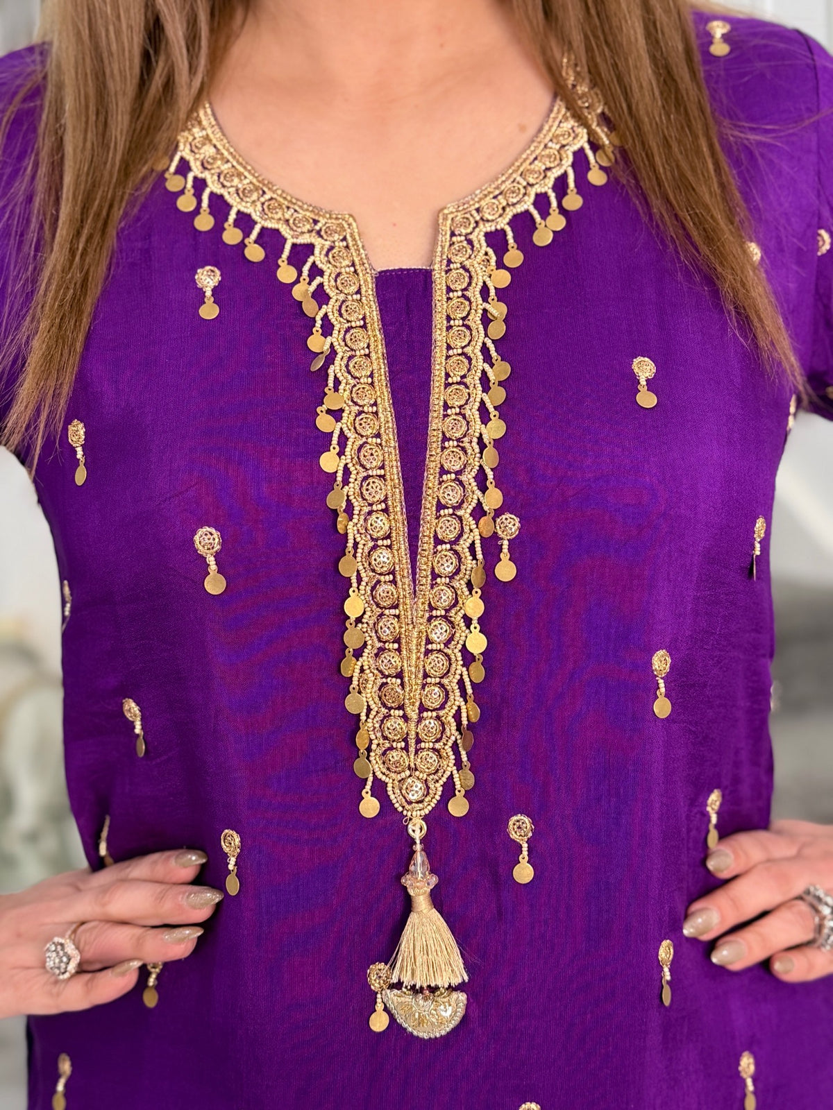 Purple Gold Embroidered Tassel Co-ord Set by Panache by Divya - product image 4