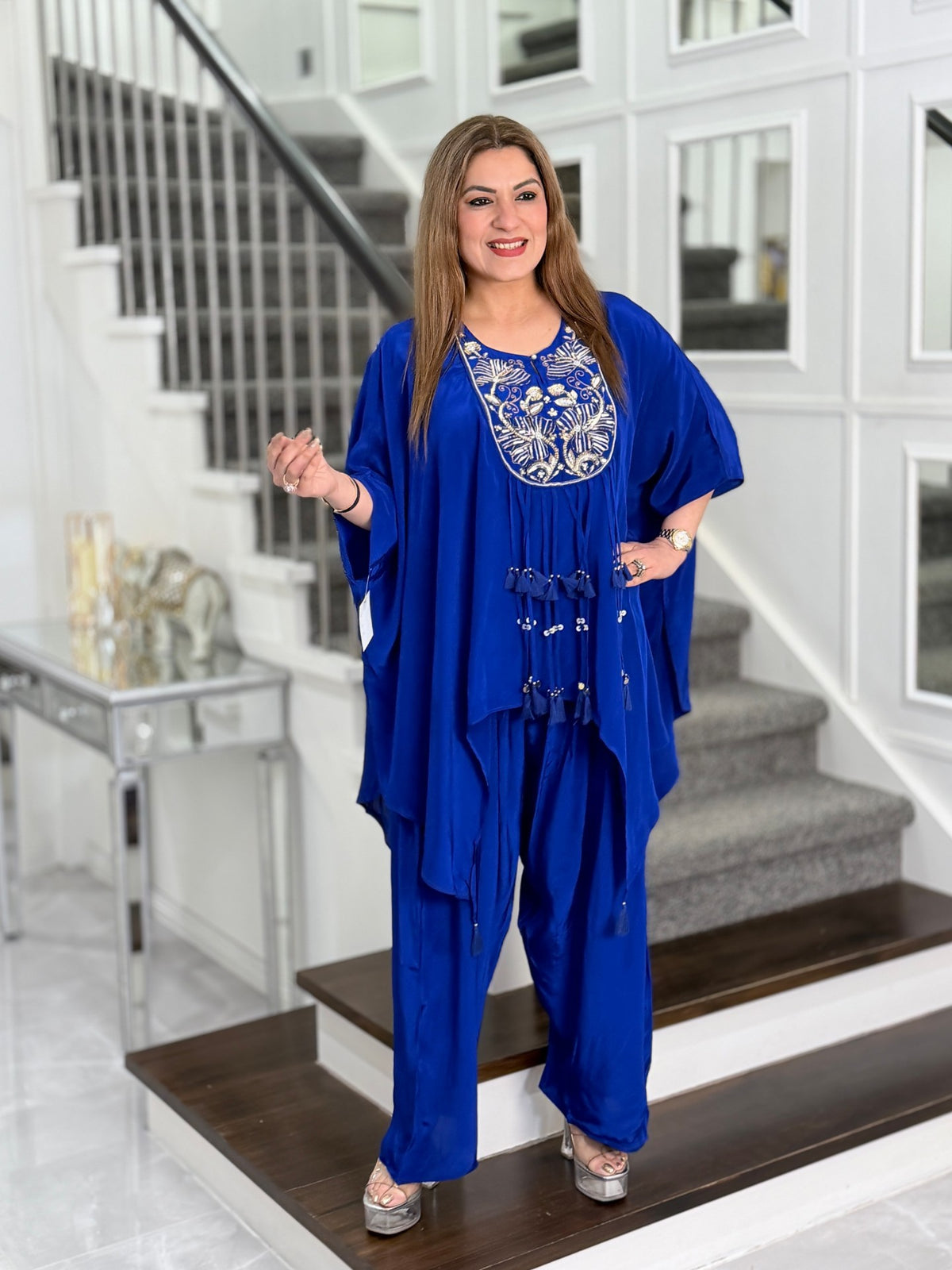 Royal Blue Embroidered Yoke Kaftan Co-ord Set by Panache by Divya - product image 1