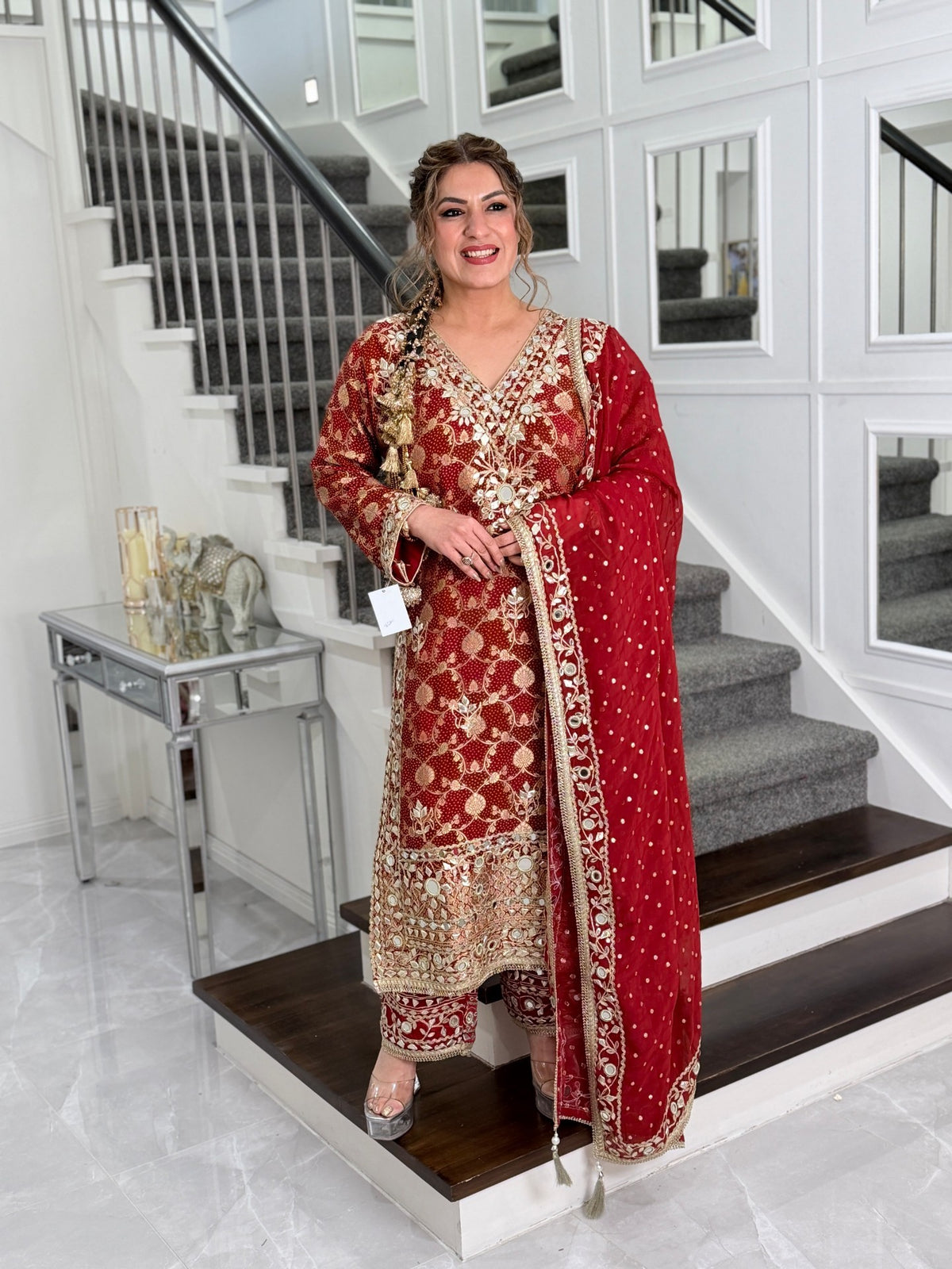 Salwar Kameez - Maroon Red Banarasi Mirror Work Salwar Suit with Dupatta by Panache by Divya - product image 2