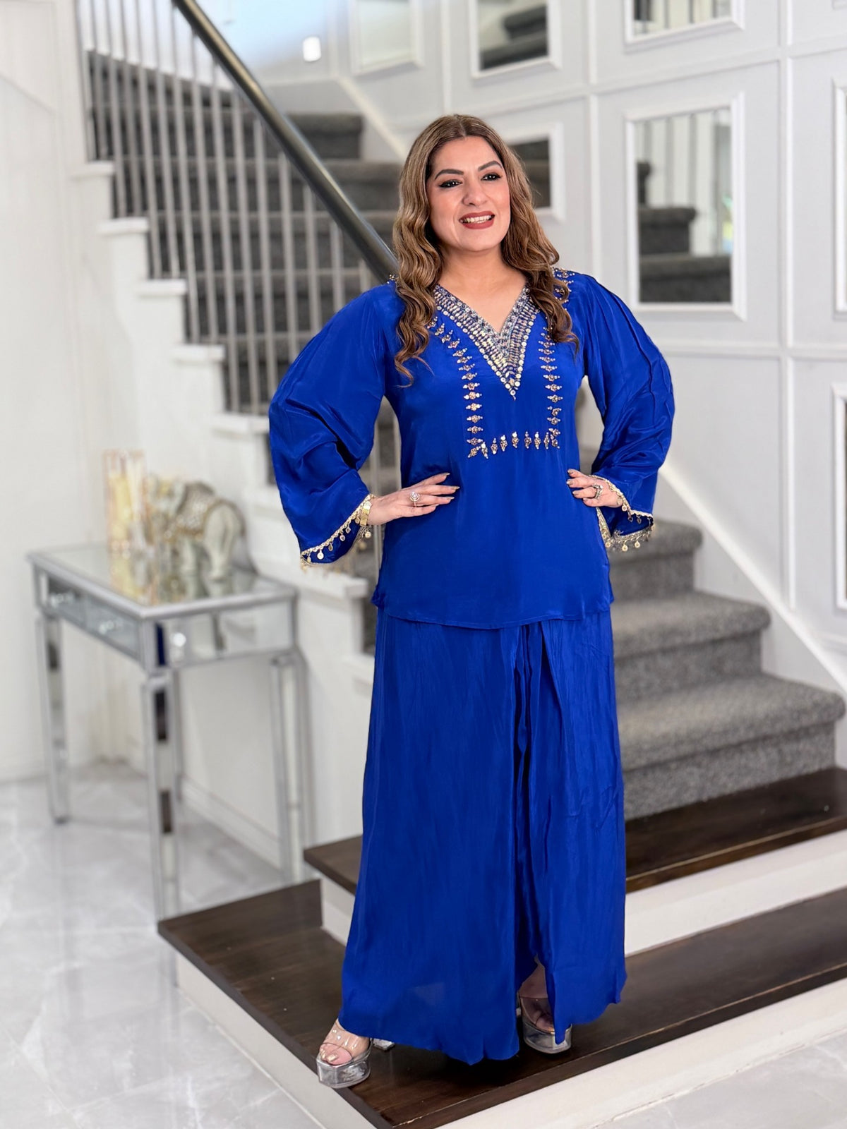 Royal Blue Sequin Embellished V-Neck Co-ord Set by Panache by Divya - product image 2