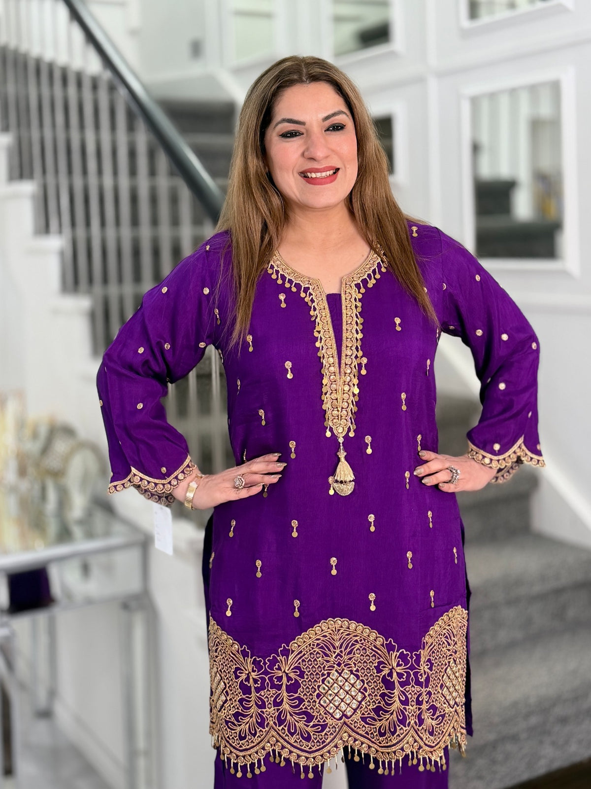 Purple Gold Embroidered Tassel Co-ord Set by Panache by Divya - product image 2
