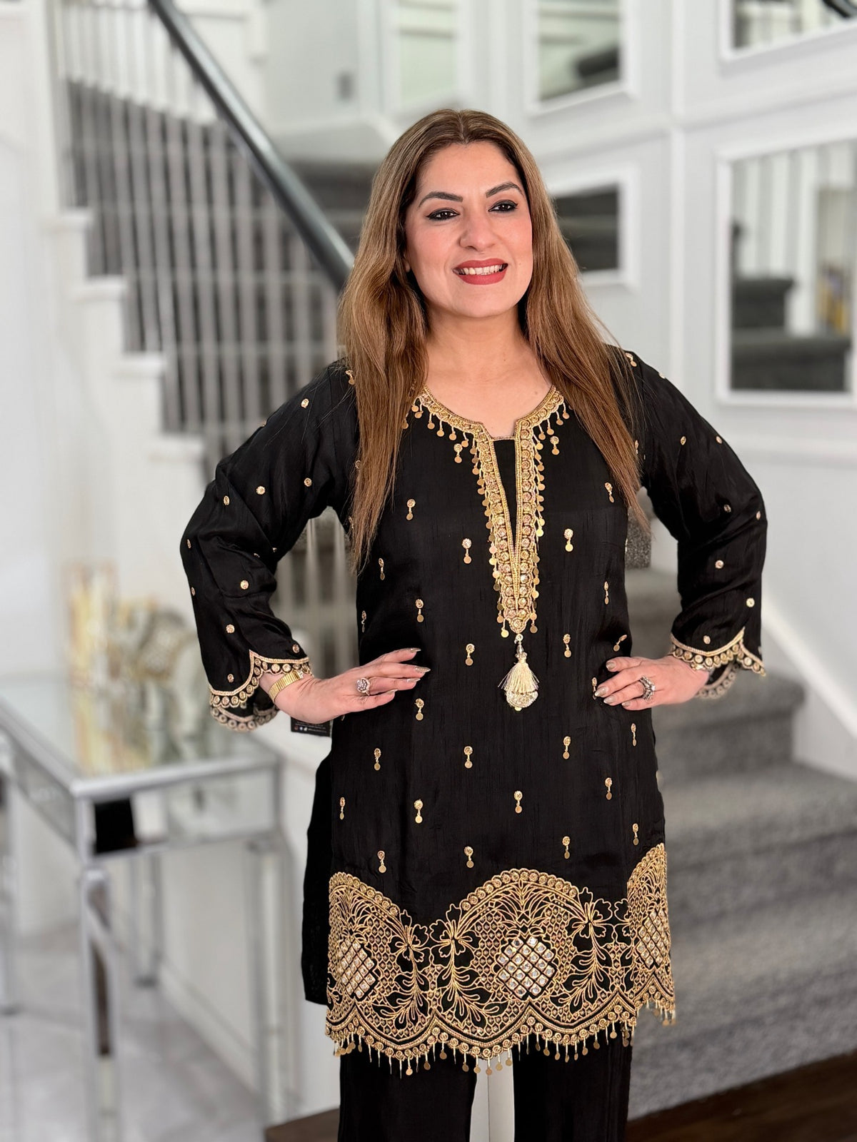Black Gold Embroidered Tassel Co-ord Set by Panache by Divya - product image 2