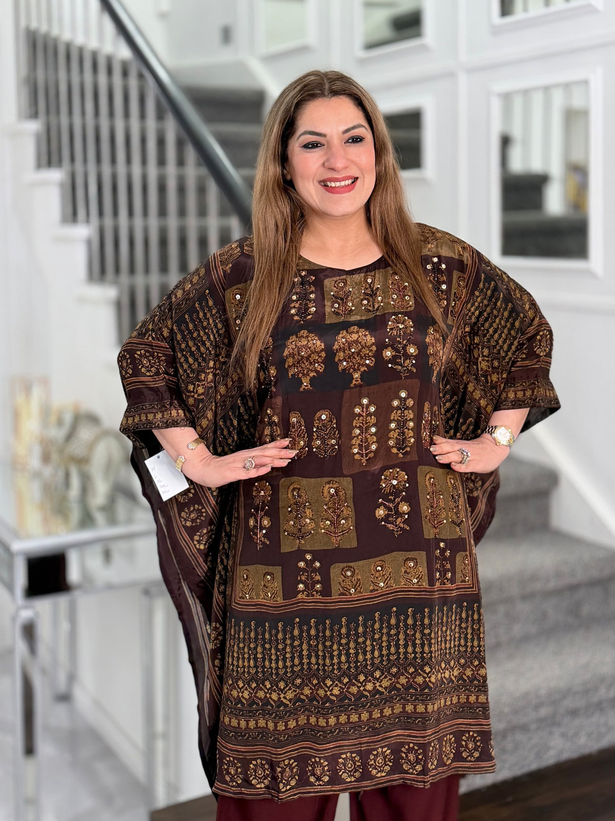 Brown Block Print Sequin Kaftan Co-ord Set by Panache by Divya - product image 2