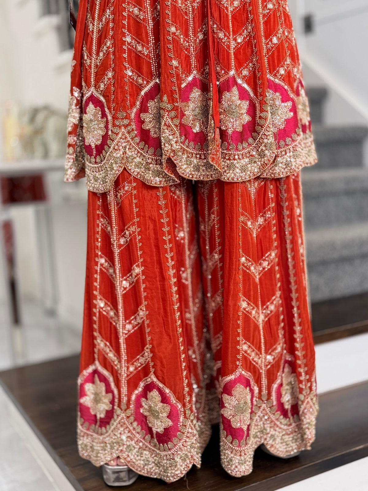 Salwar Kameez - Rust Orange Embellished Peplum Kurta Sharara Set with Dupatta by Panache by Divya - product image 7