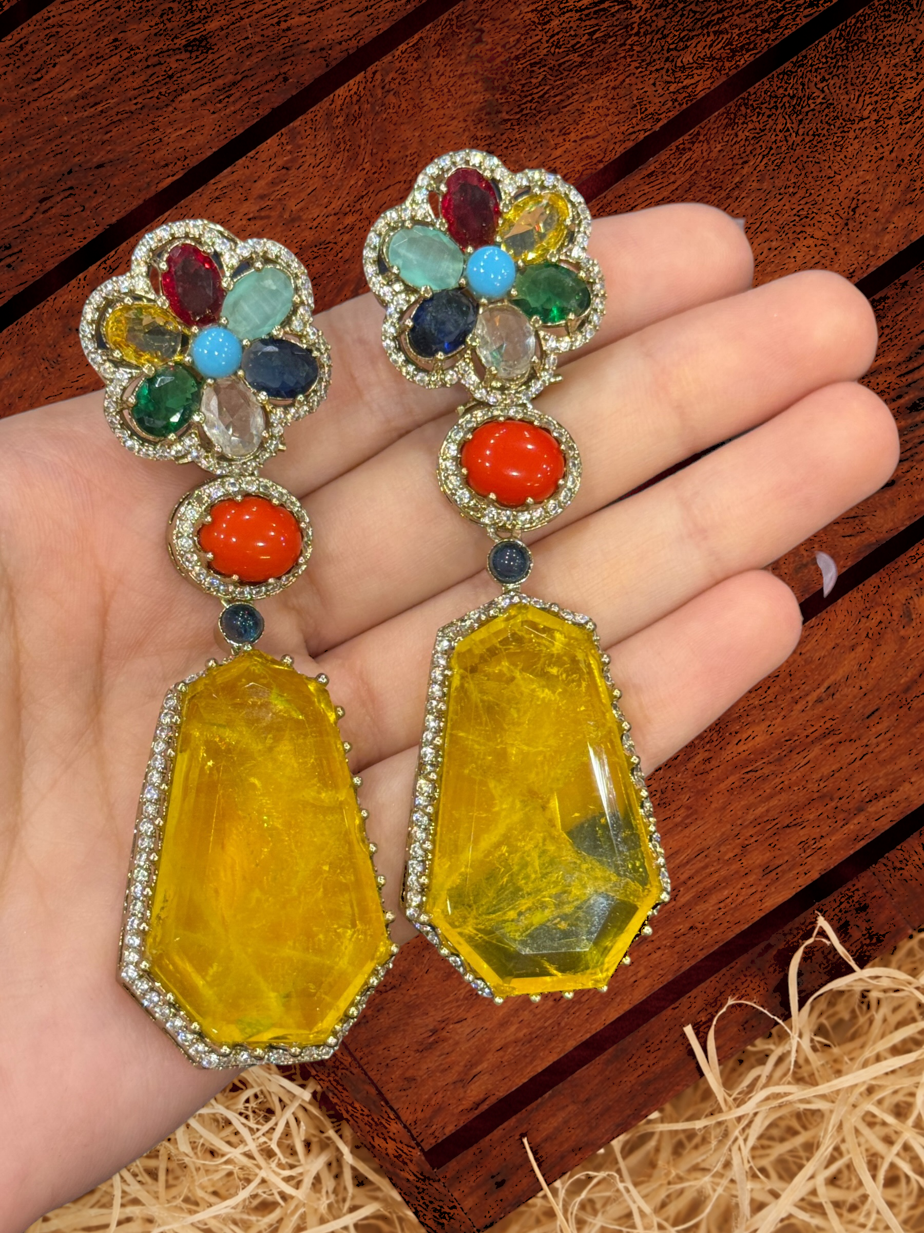 Vibrant Multicolor Gemstone Dangle Earrings - Earrings - Western/ Indo Western