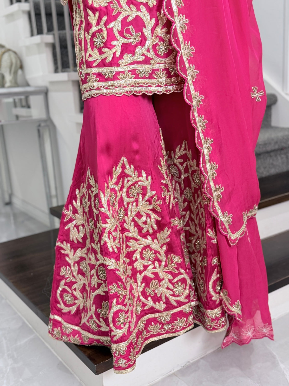 Salwar Kameez - Rani Pink Gota Embroidered Sharara Suit with Dupatta by Panache by Divya - product image 8