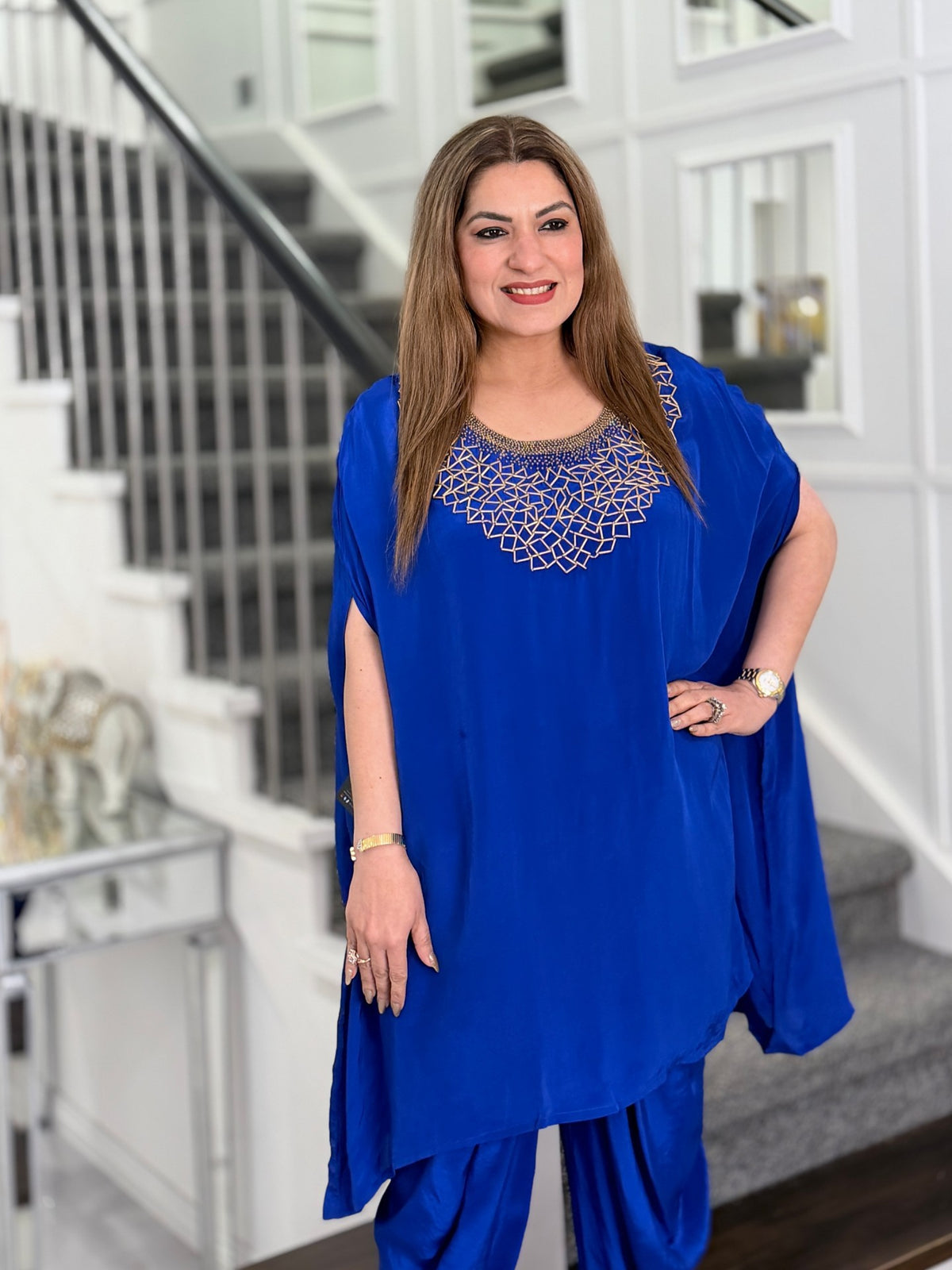Royal Blue Beaded Neckline Kaftan Dhoti Co-ord Set by Panache by Divya - product image 3