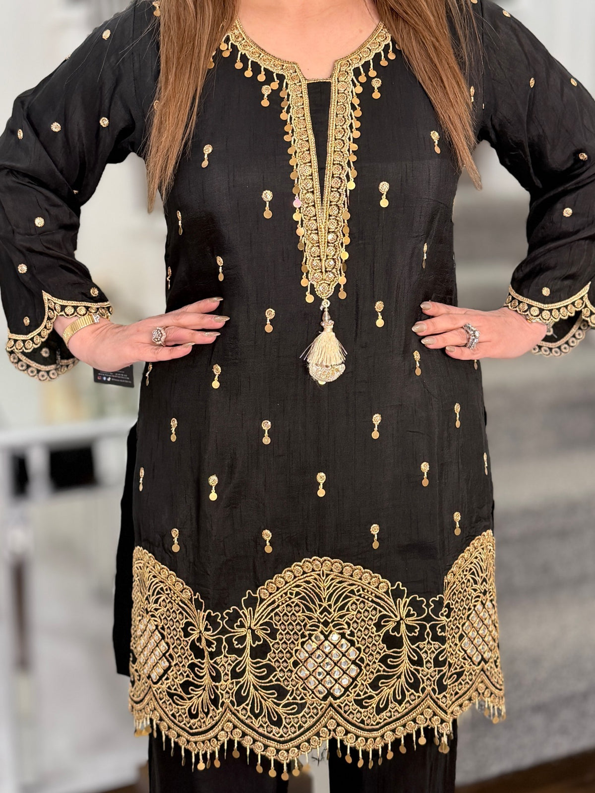 Black Gold Embroidered Tassel Co-ord Set by Panache by Divya - product image 3