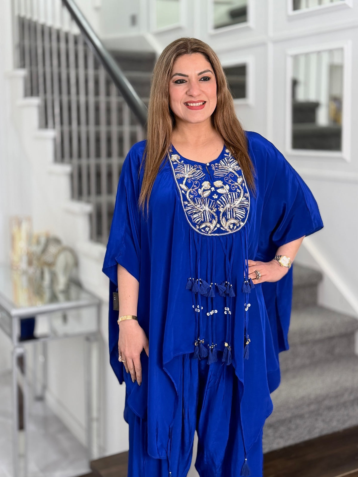 Royal Blue Embroidered Yoke Kaftan Co-ord Set by Panache by Divya - product image 3