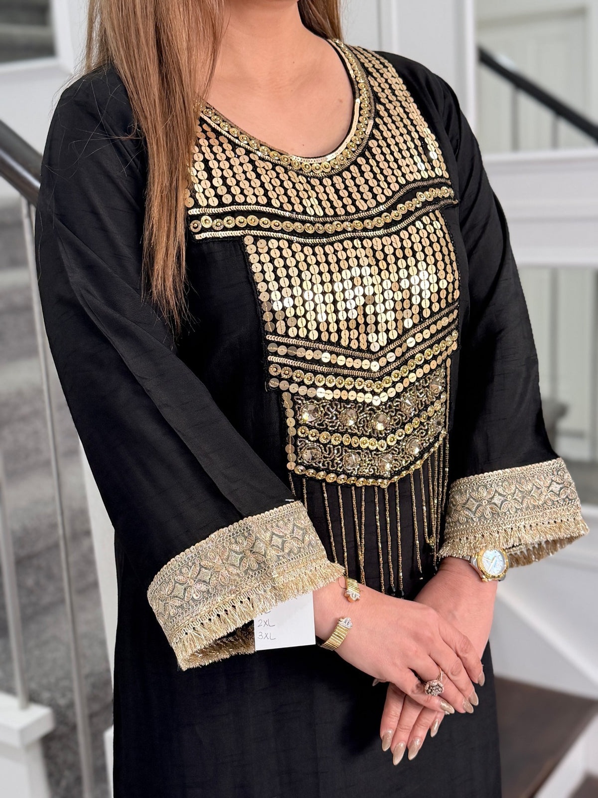 Black Gold Sequin Yoke Fringe Co-ord Set by Panache by Divya - product image 4