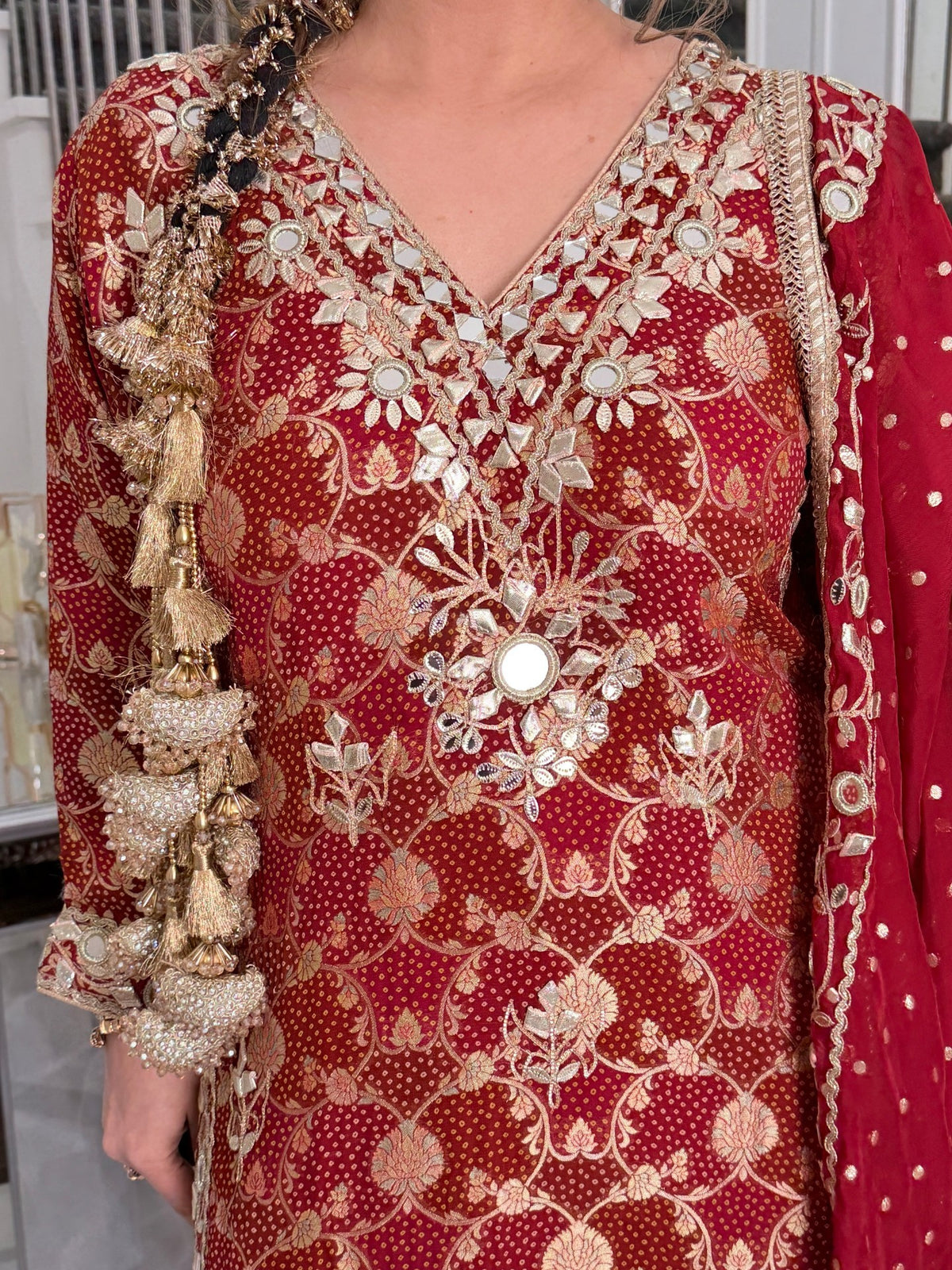 Salwar Kameez - Maroon Red Banarasi Mirror Work Salwar Suit with Dupatta by Panache by Divya - product image 5