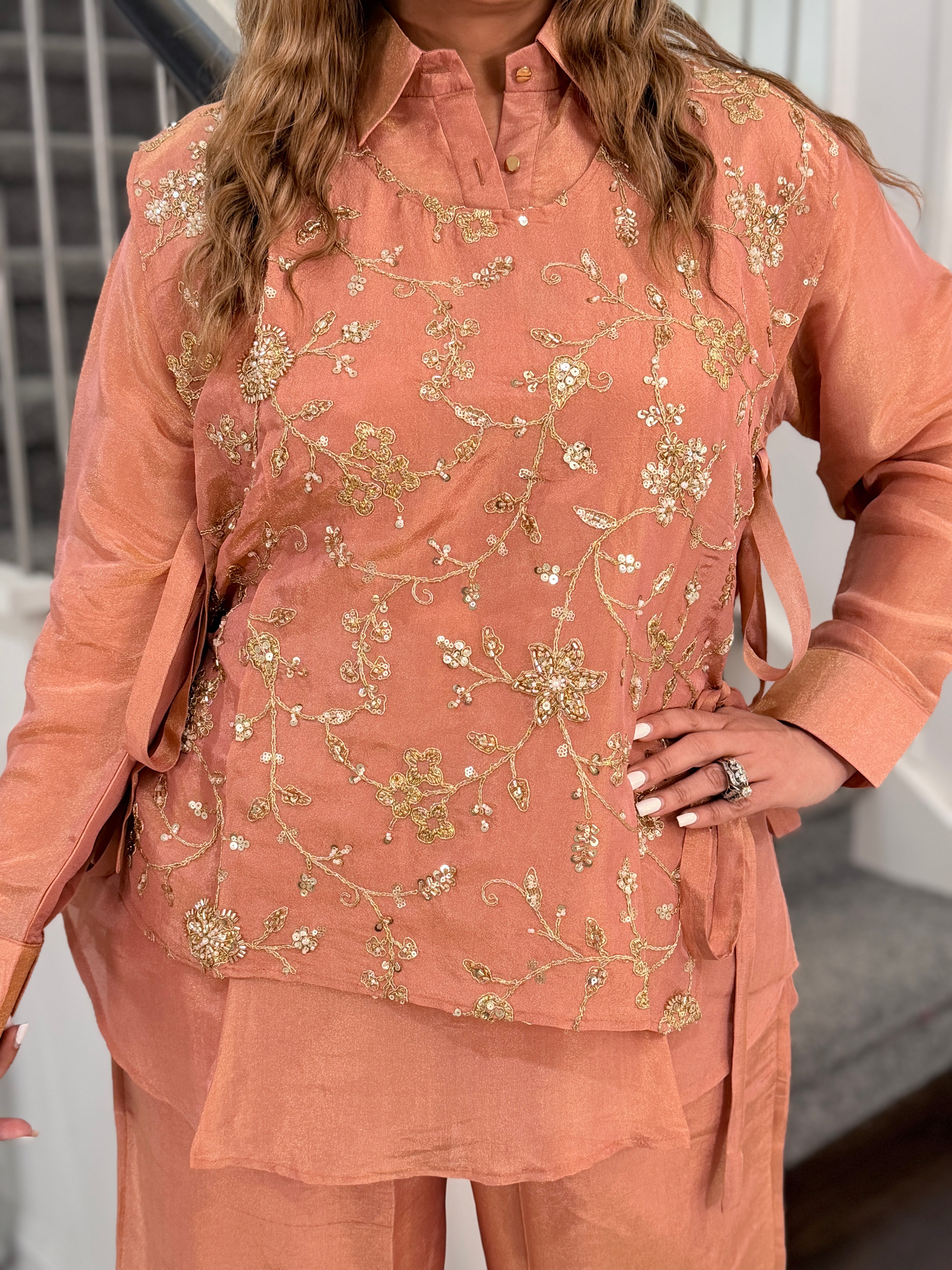 Peach Embroidered Indo-western Outfit - Indo-western Wear (3)