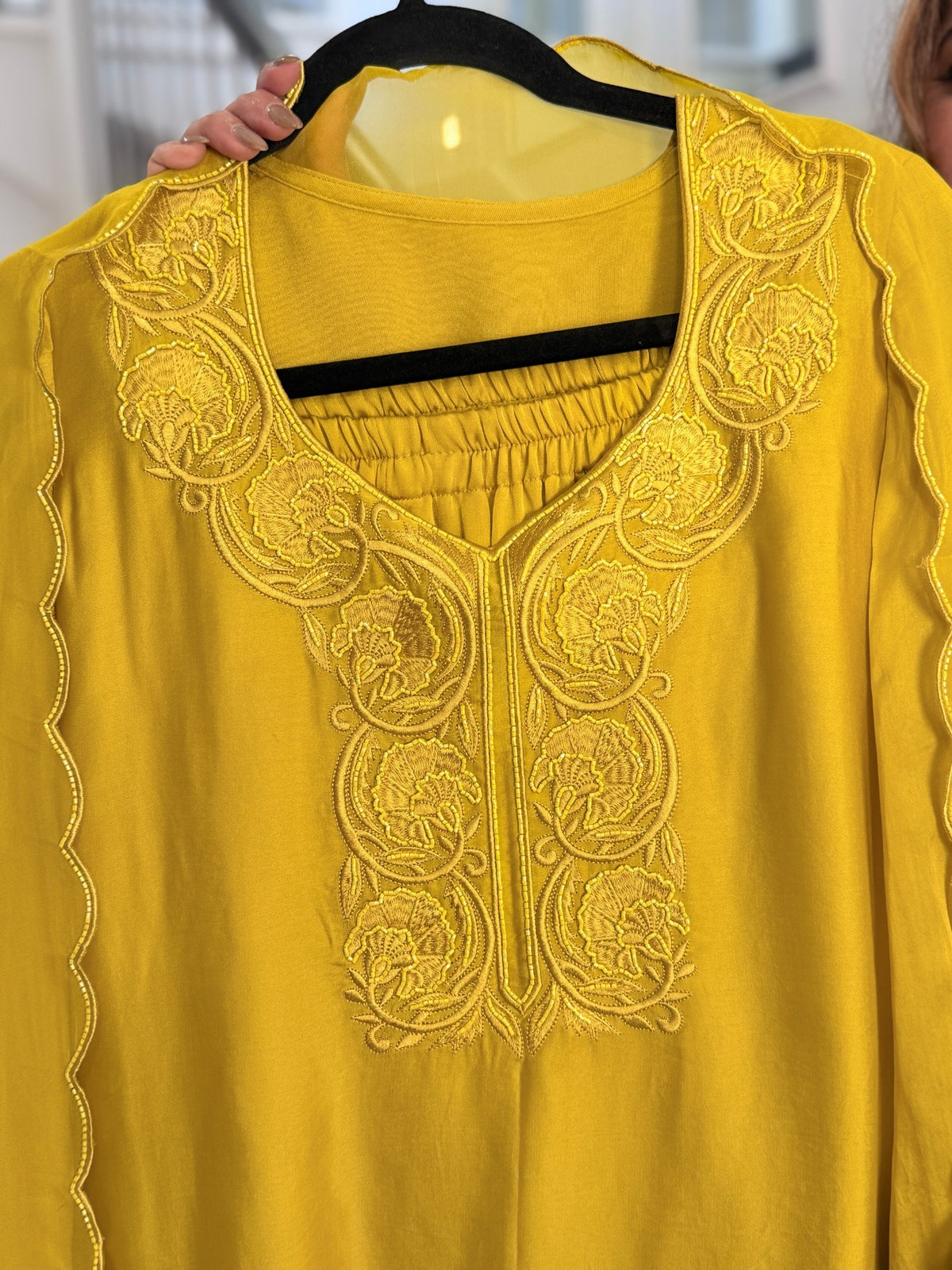 Salwar Kameez - Mustard Yellow Silk Tonal Embroidered Salwar Suit with Organza Dupatta by Panache by Divya - product image 4