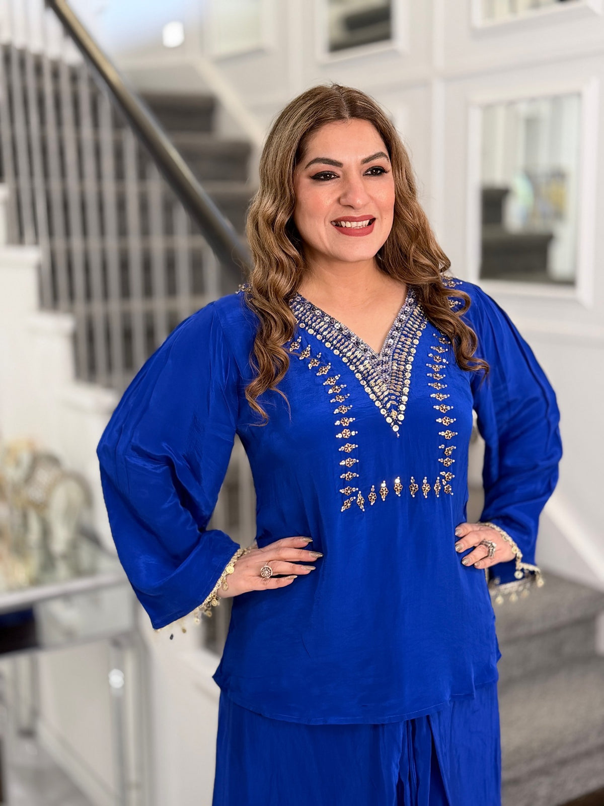 Royal Blue Sequin Embellished V-Neck Co-ord Set by Panache by Divya - product image 6