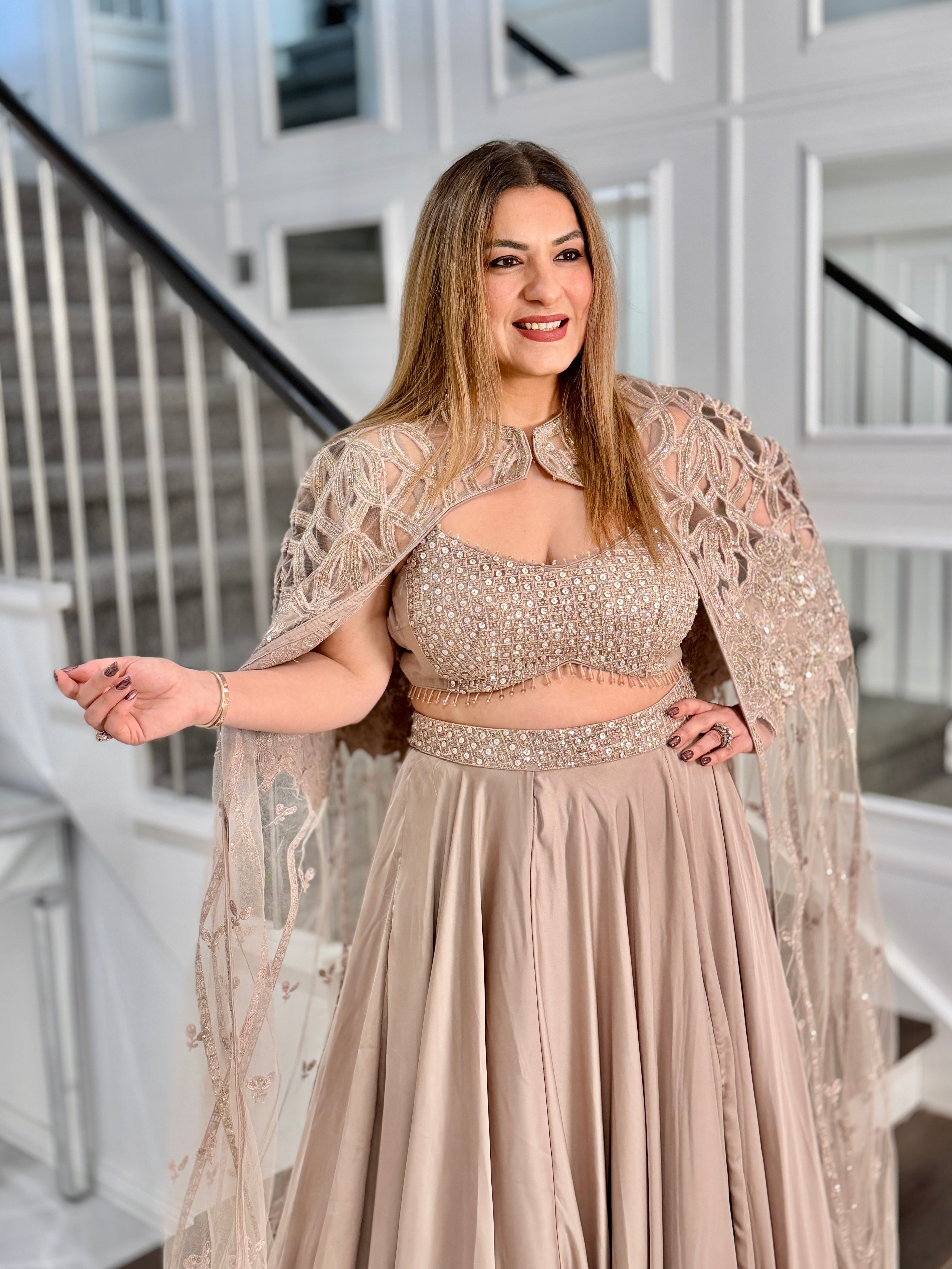 Elegant Beige Indo-Western Gown