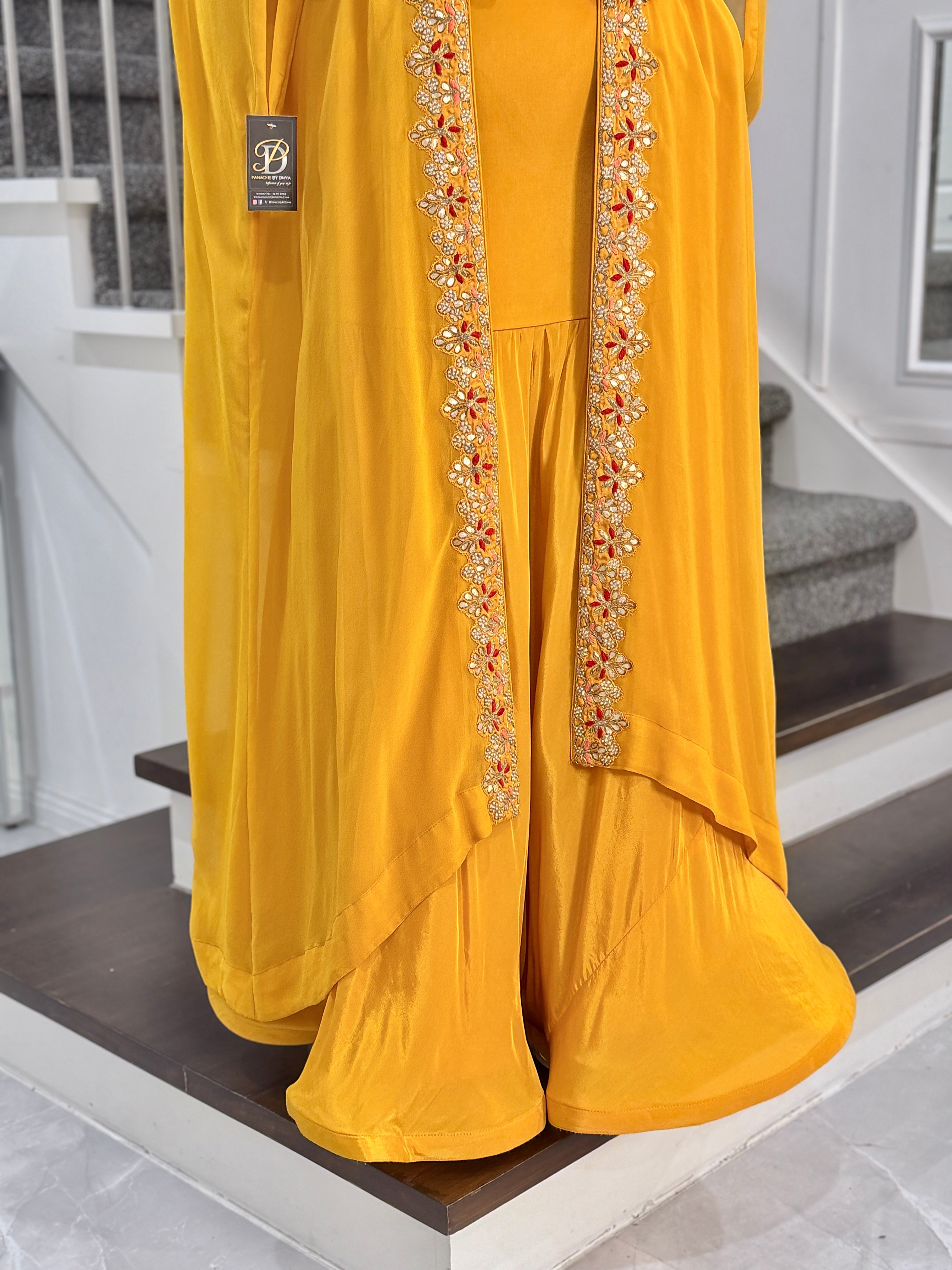Yellow Embroidered Cape Dress