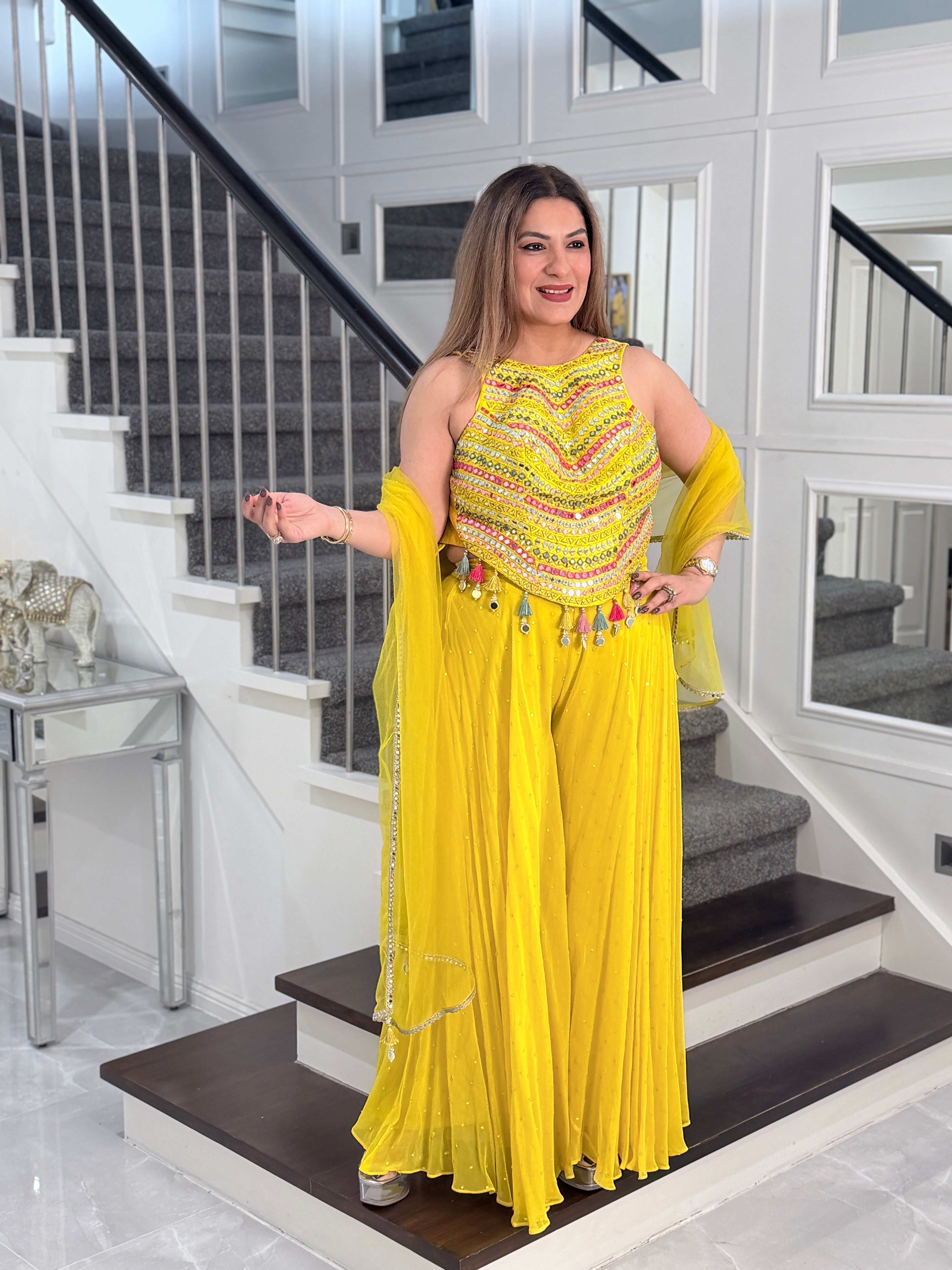 Vibrant Yellow Embellished Indo-Western Dress