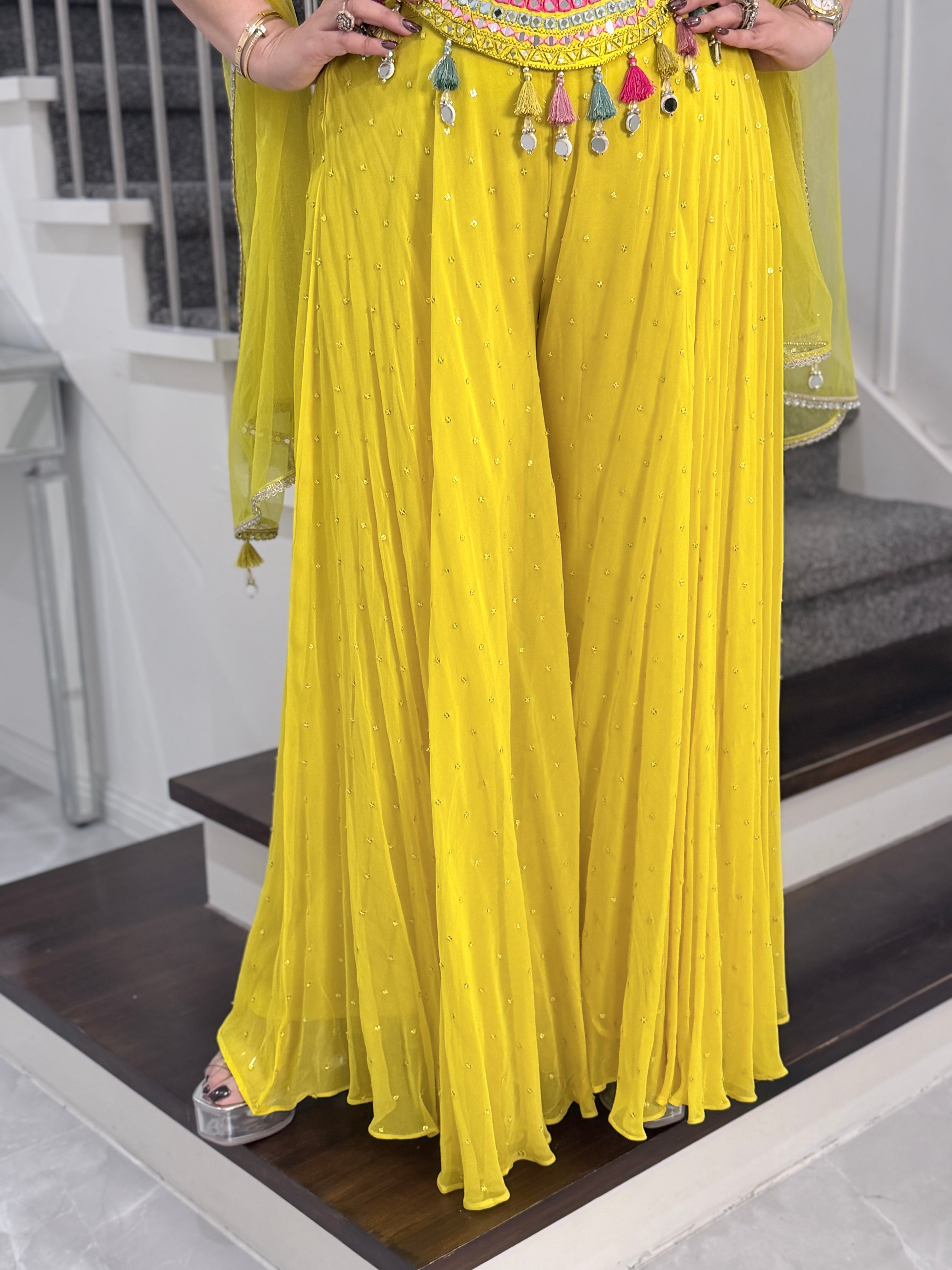 Vibrant Yellow Embellished Indo-Western Dress