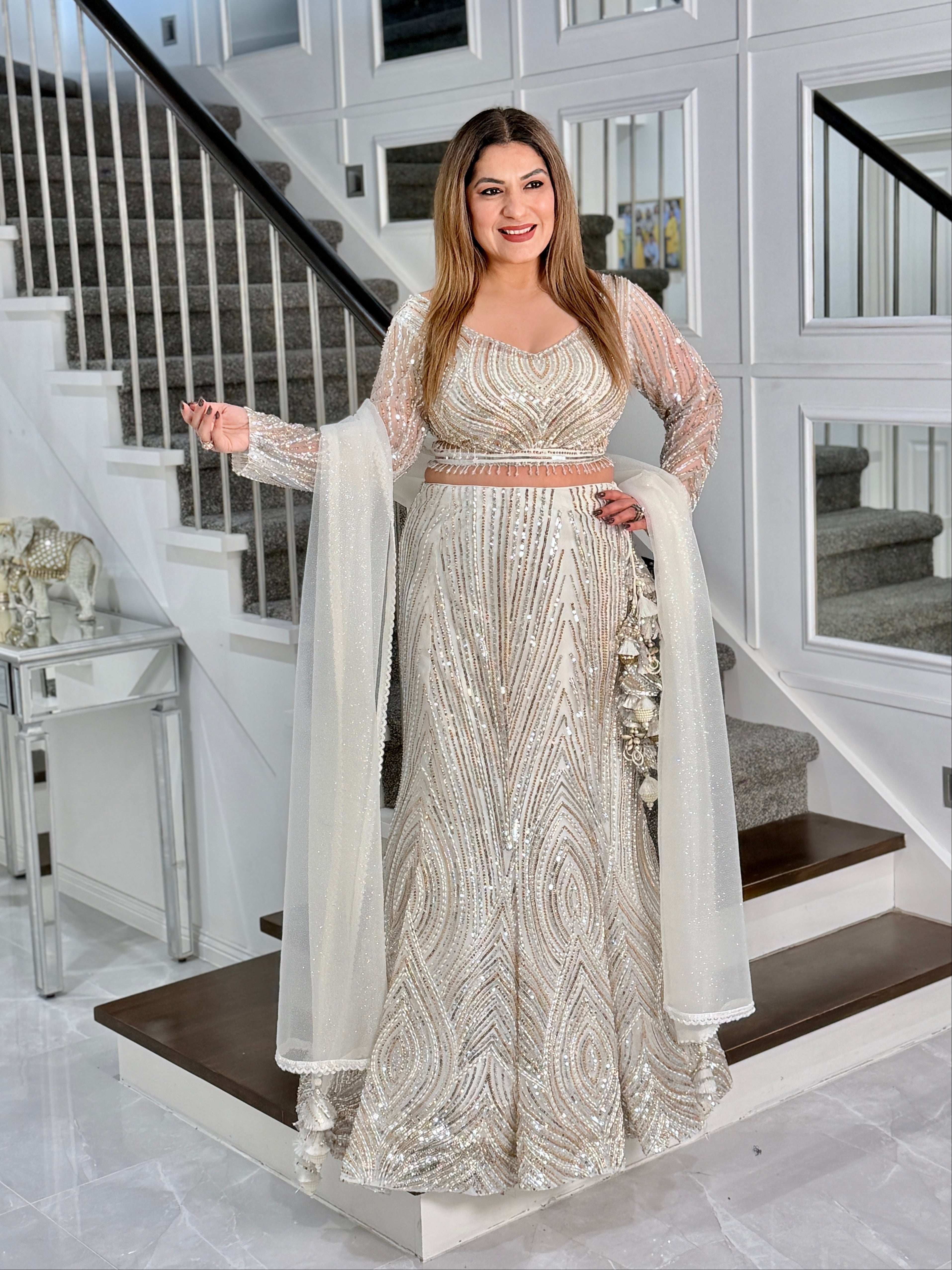 Elegant Silver Sequin Evening Gown