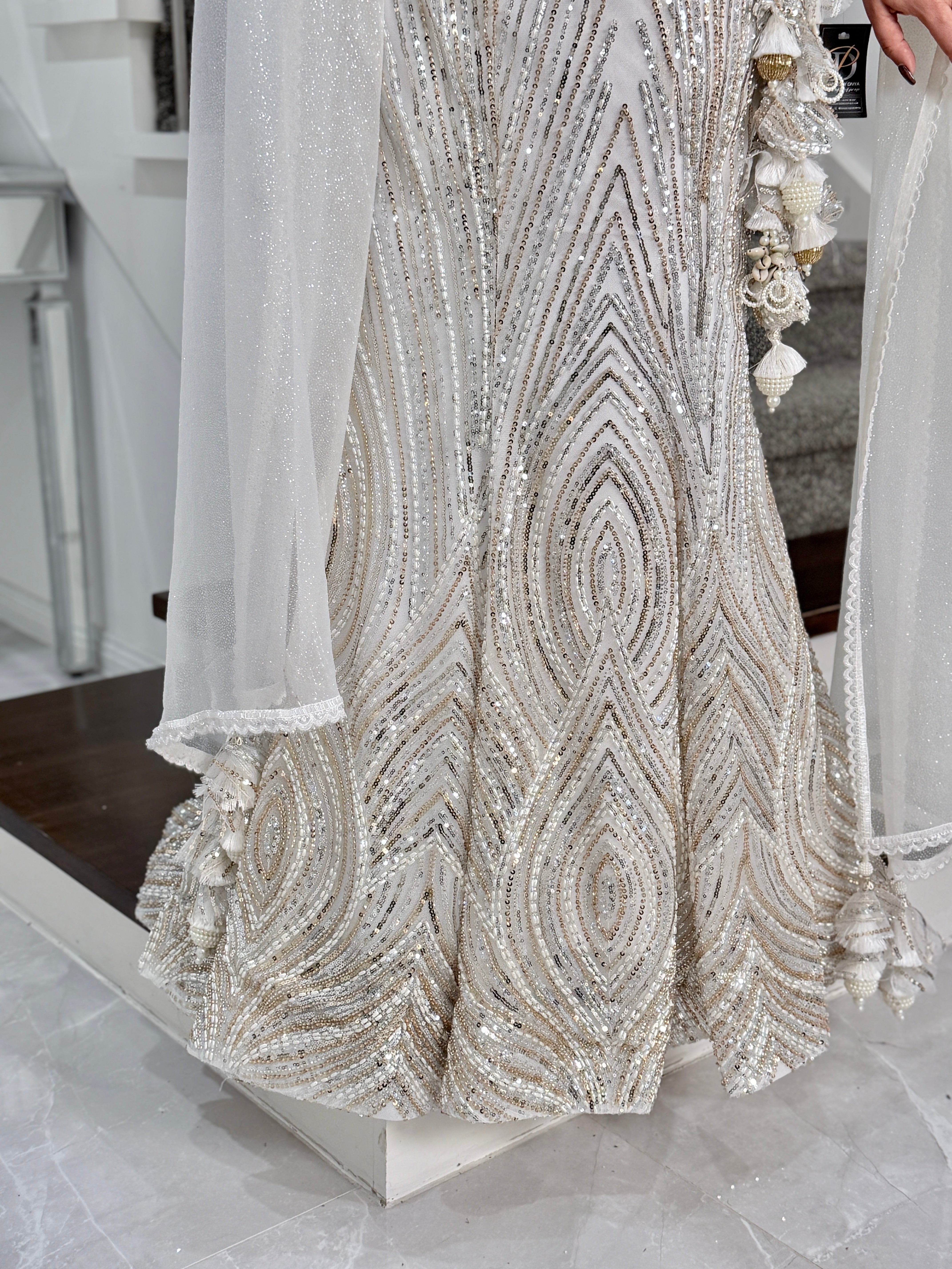 Elegant Silver Sequin Evening Gown