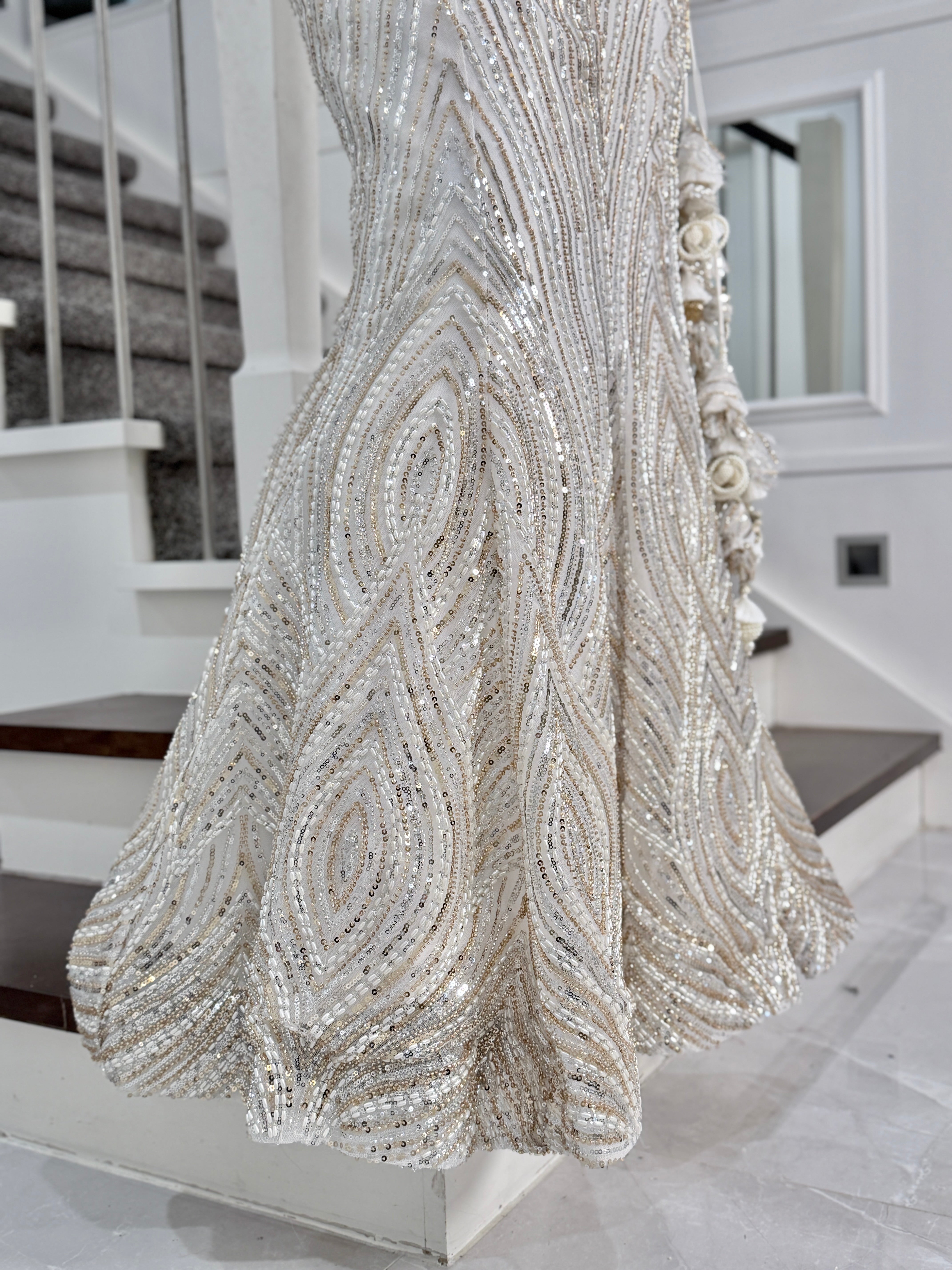 Elegant Silver Sequin Evening Gown