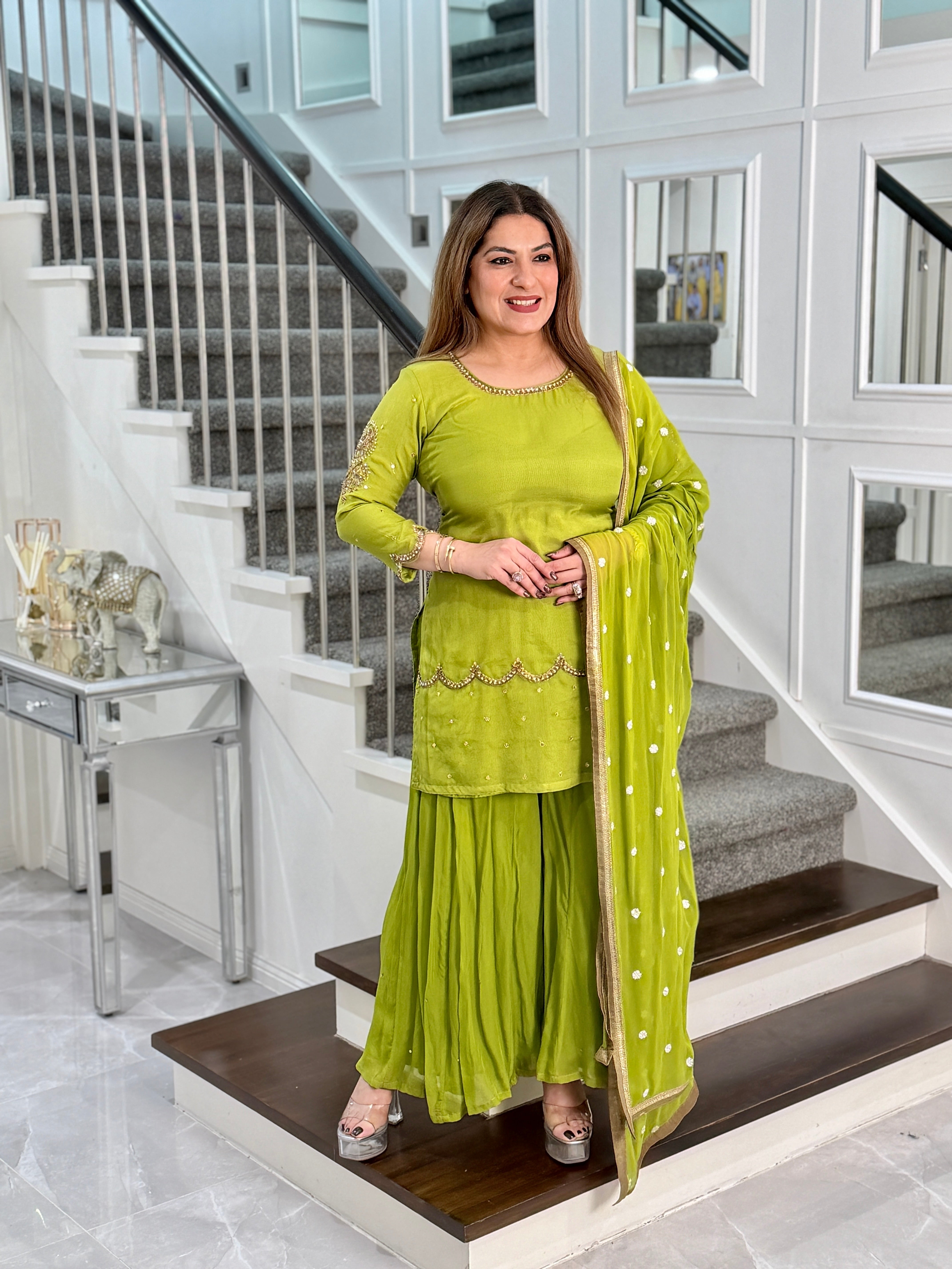 Lime Green Embellished Salwar Kameez Set