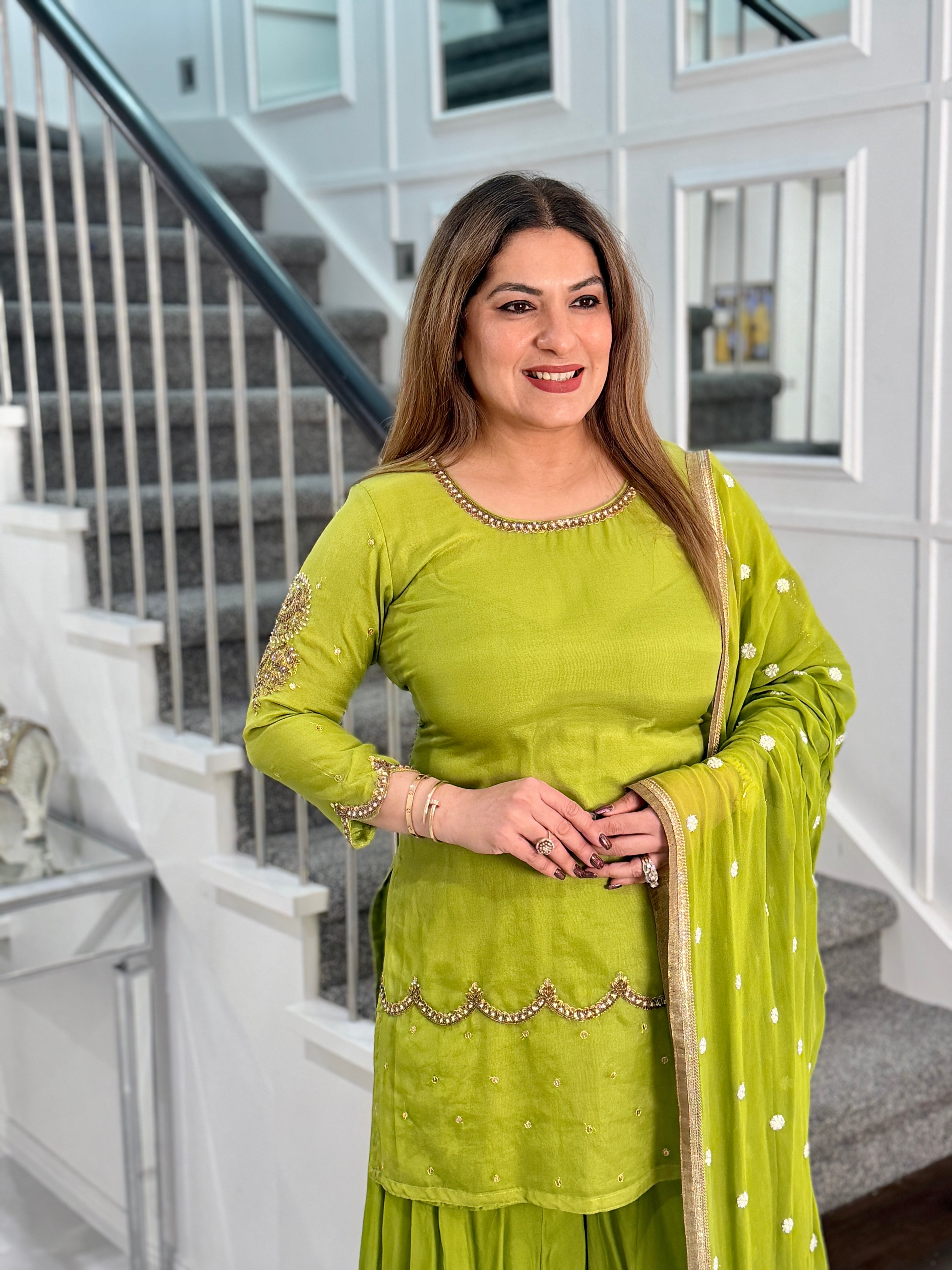 Lime Green Embellished Salwar Kameez Set