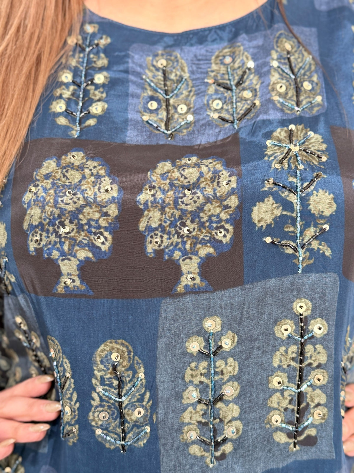 Indigo Block Print Sequin Embellished Kaftan Co-ord Set by Panache by Divya - product image 4