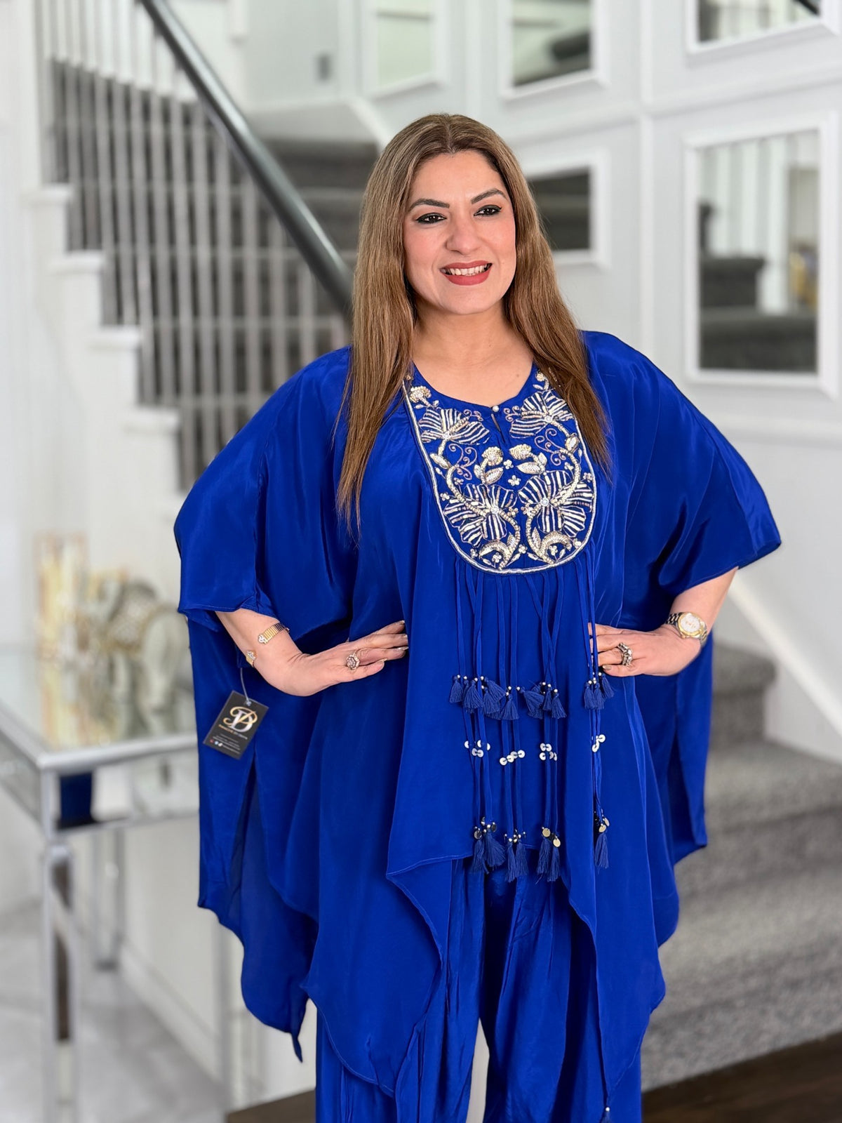 Royal Blue Embroidered Yoke Kaftan Co-ord Set by Panache by Divya - product image 2