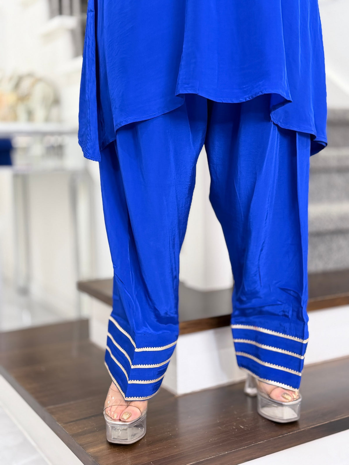 Royal Blue Gold Sequin Fringe Yoke Co-ord Set by Panache by Divya - product image 5