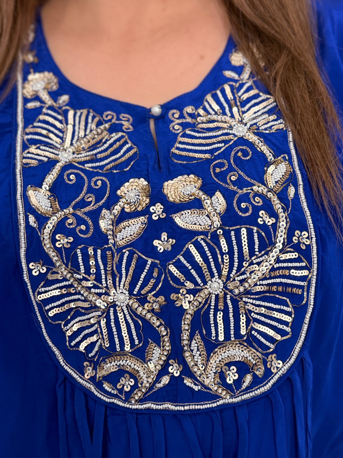 Royal Blue Embroidered Yoke Kaftan Co-ord Set by Panache by Divya - product image 5