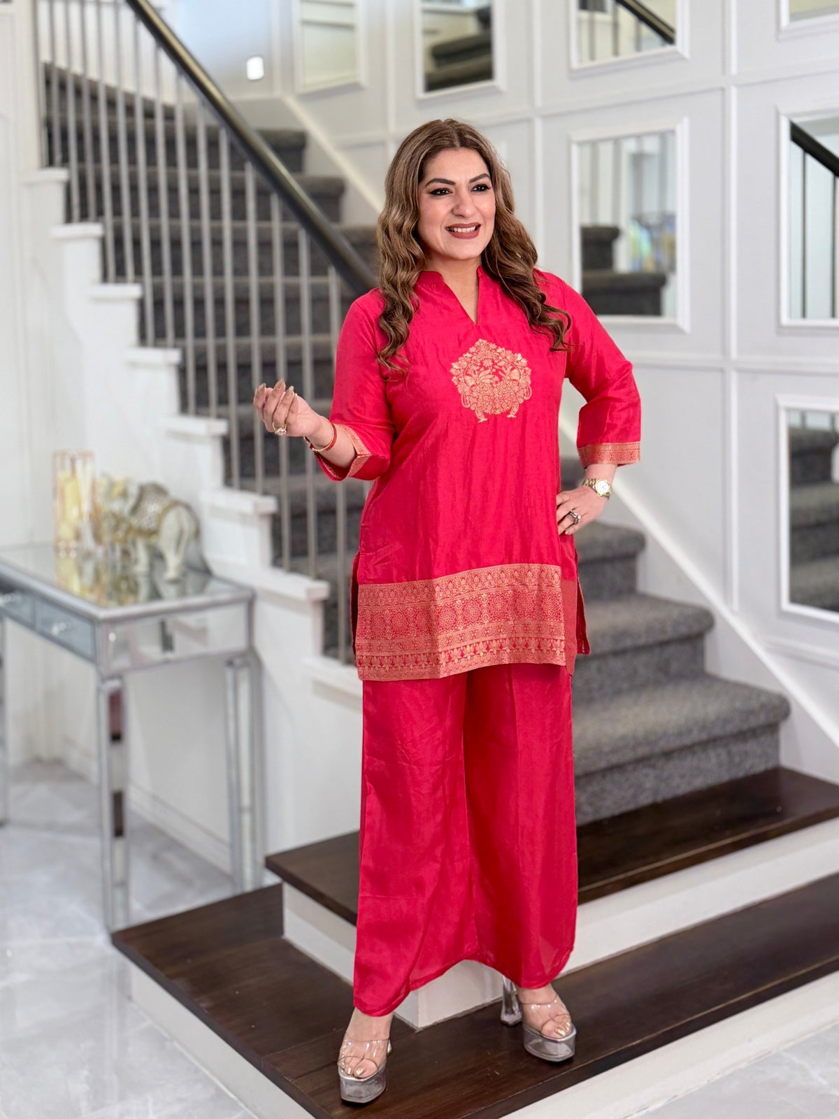 Pink Banarasi Zari Motif Kurta Co-ord Set by Panache by Divya - product image 1
