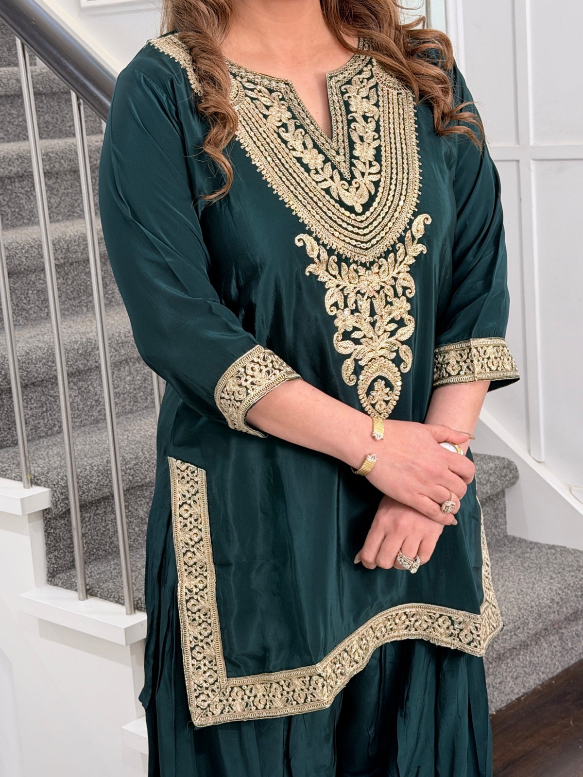 Bottle Green Zari Embroidered Kurta Salwar Co-ord Set by Panache by Divya - product image 6