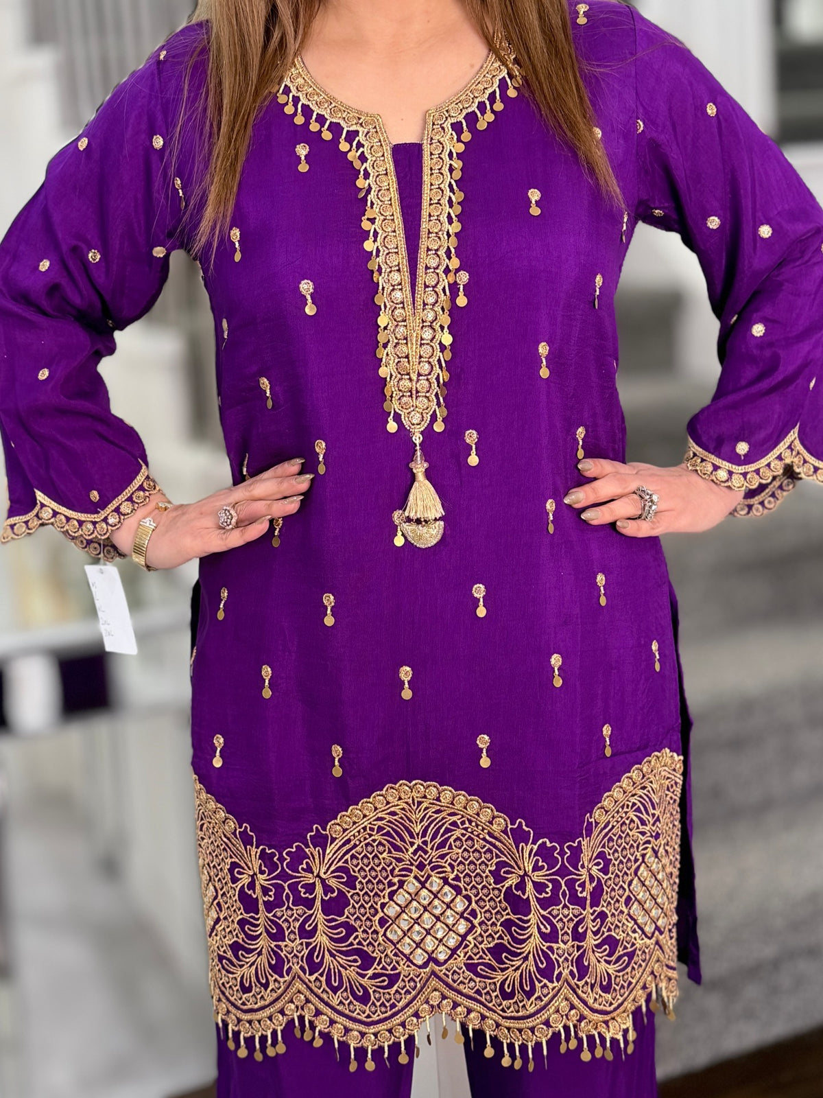 Purple Gold Embroidered Tassel Co-ord Set by Panache by Divya - product image 3