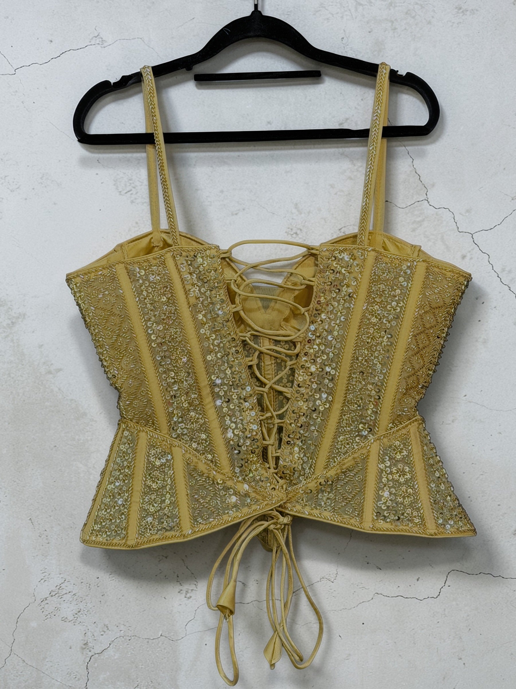 Elegant Gold Sequin Corset Blouse - Blouse